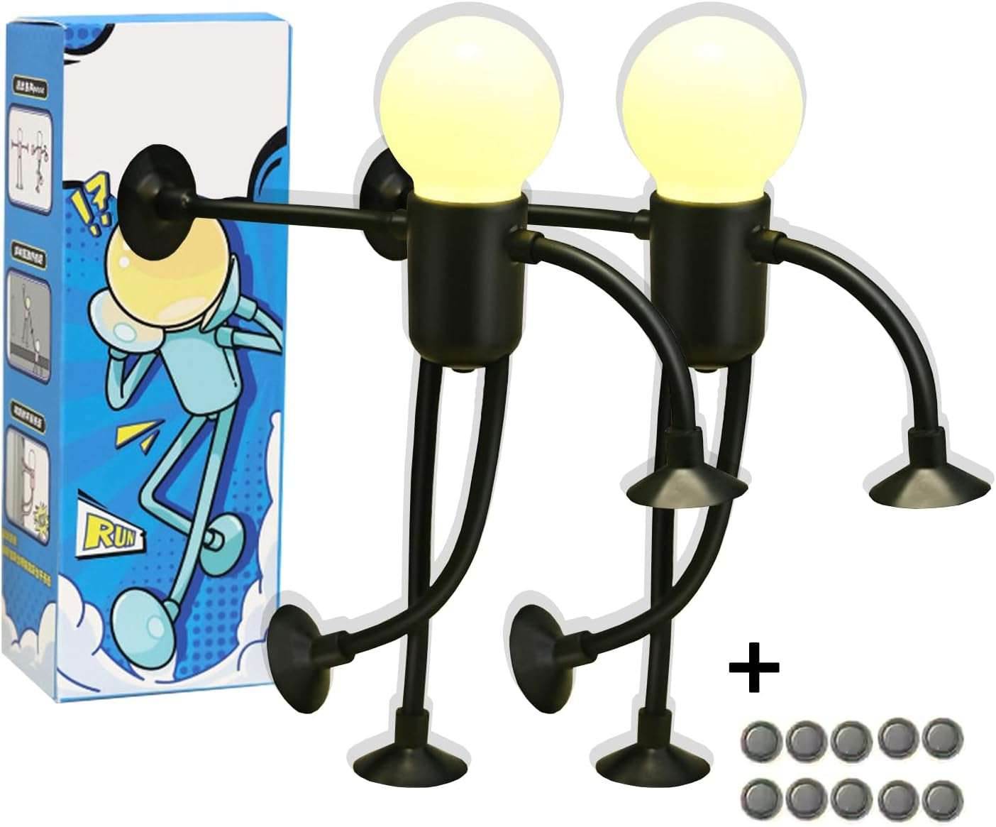 2 Pack Changeable Shape Funny Sportsman Night Light, Fun Night Light with Suction Cup, Versatile Creative Dormitory Small Desk Lamp Light Bulb Person - Send 10 Batteries as (Black) Black