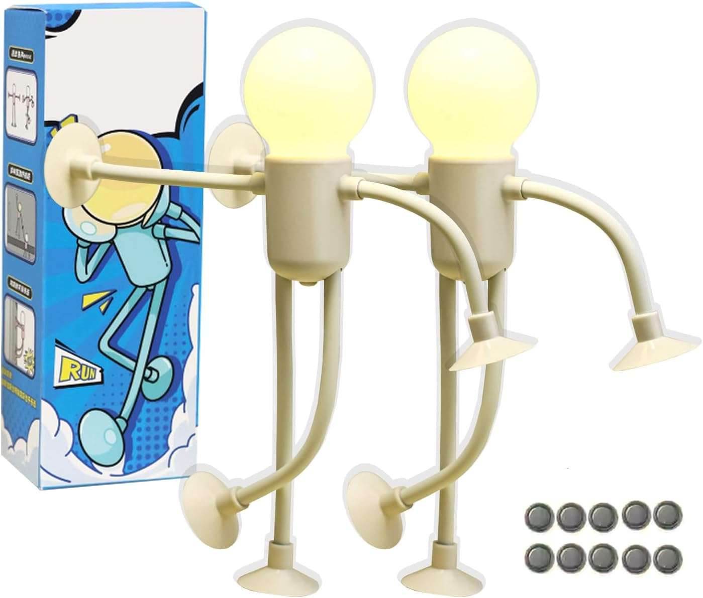 2 Pack Changeable Shape Funny Sportsman Night Light, Fun Night Light with Suction Cup, Versatile Creative Dormitory Small Desk Lamp Light Bulb Person - Send 10 Batteries as (Black) White