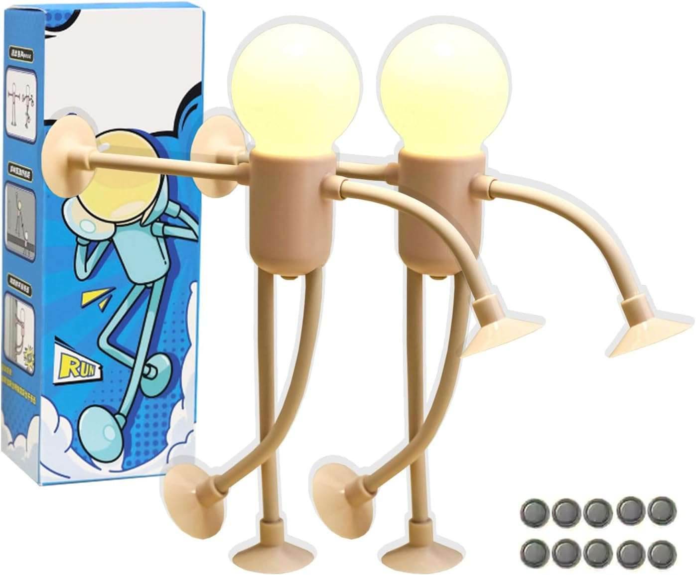 2 Pack Changeable Shape Funny Sportsman Night Light, Fun Night Light with Suction Cup, Versatile Creative Dormitory Small Desk Lamp Light Bulb Person - Send 10 Batteries as (Black) Pink
