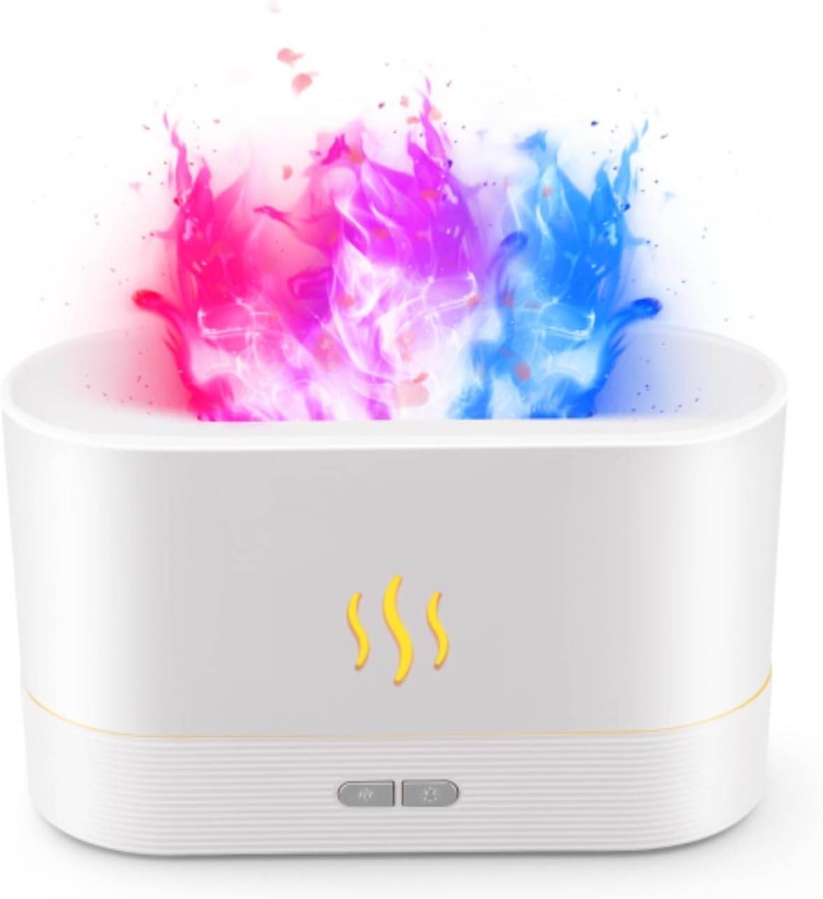 Colorful Flame Air Aroma Diffuser Humidifier, Upgraded 7 Flame Colors Noiseless Essential Oil Diffuser for Home,Office,Yoga with Auto-Off Protection 180Ml (8Hours Black) White