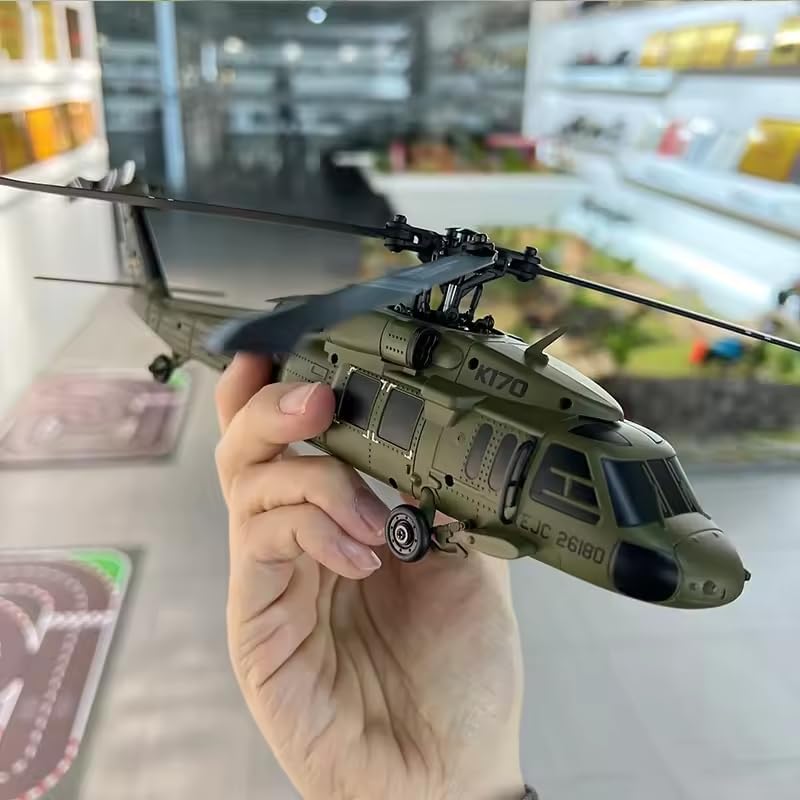 K170 UH60L RC Helicopter with 6-Axis Gyro, 2.4G 4CH Remote Controlled Helicopter Military Aircraft Brushless Motor 6G Altitude Hovering for Adults Beginners