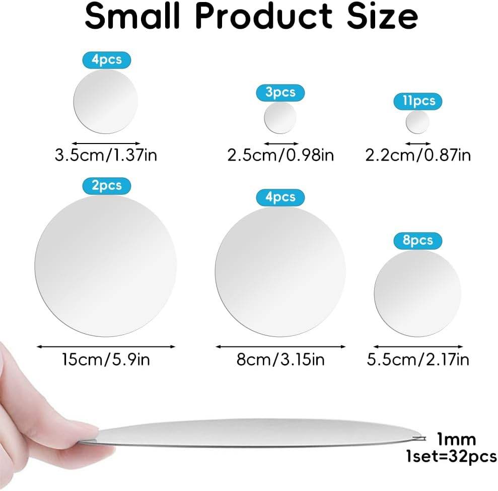 32 Pcs Acrylic Mirror Wall Stickers, Removable Wall Decal Mirror Set, Bathroom Wall Sticker Art, Circle Ceiling Mirrors for Bedroom, Home, Living Room, Sofa TV Background Decor (Small)