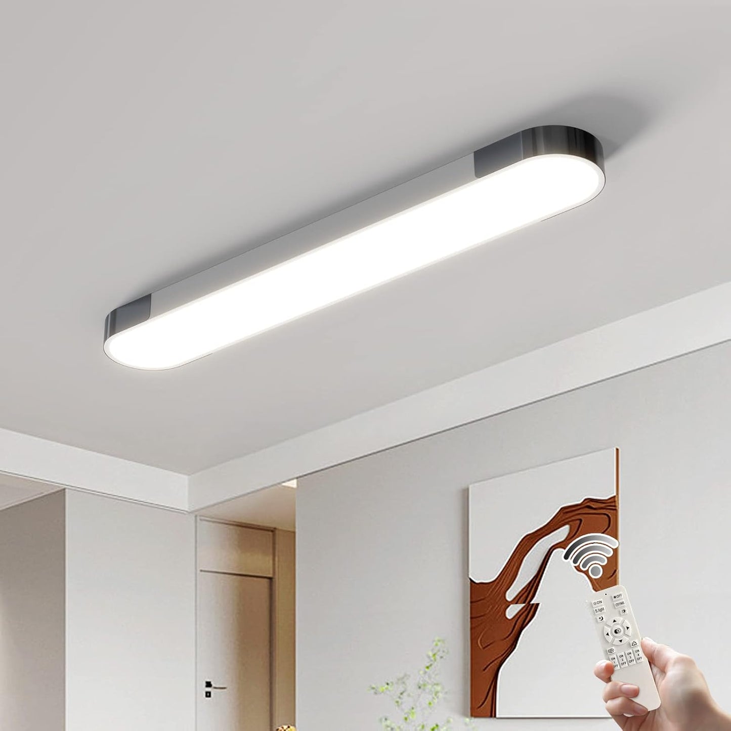 Qcyuui Linear Ceiling Light Modern LED Ceiling Lamp Dimmable Acrylic Ceiling Lighting Fixture with Remote Control for Kitchen Dining Room Cloakroom Hallway(48W/43.3In L) Dimm 48W 1M