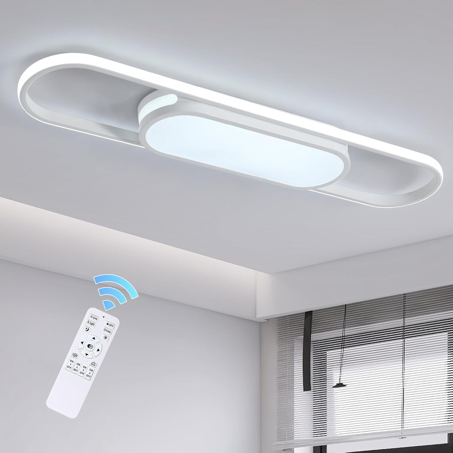Qcyuui Linear Ceiling Light Modern LED Ceiling Lamp Dimmable Acrylic Ceiling Lighting Fixture with Remote Control for Kitchen Dining Room Cloakroom Hallway(48W/43.3In L) White