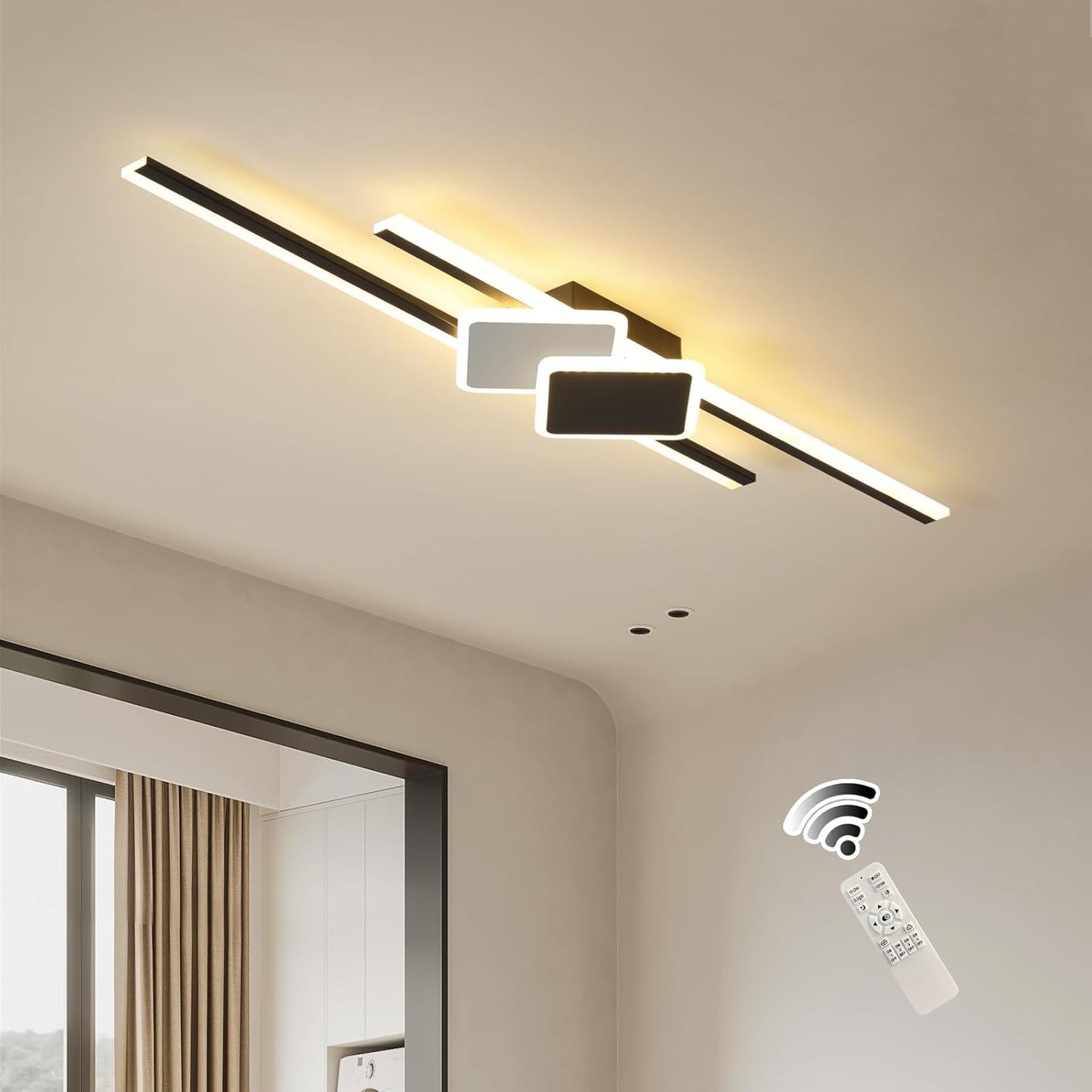 Qcyuui Linear Ceiling Light Modern LED Ceiling Lamp Dimmable Acrylic Ceiling Lighting Fixture with Remote Control for Kitchen Dining Room Cloakroom Hallway(48W/43.3In L) Dimm 45W 1M Linear Square