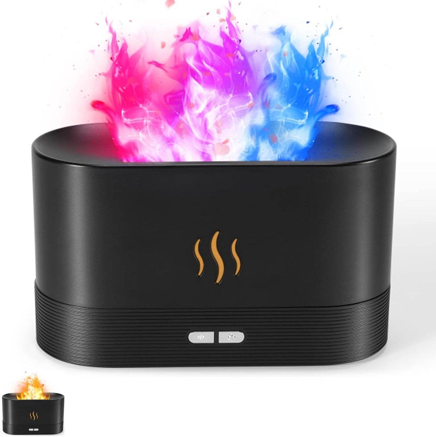 Colorful Flame Air Aroma Diffuser Humidifier, Upgraded 7 Flame Colors Noiseless Essential Oil Diffuser for Home,Office,Yoga with Auto-Off Protection 180Ml (8Hours Black) Black