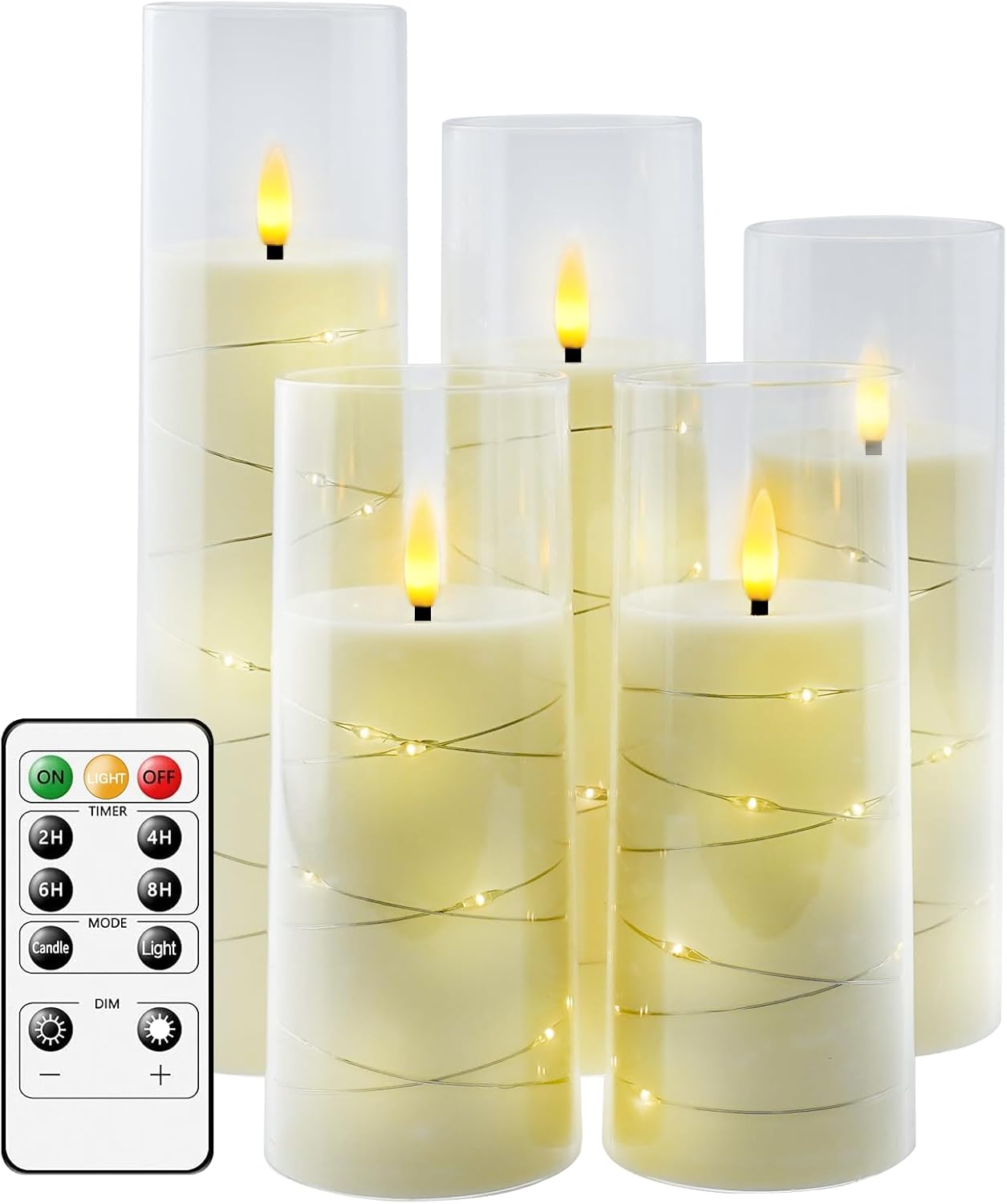 Flameless LED Candles with Timer 5 Pc Flickering Flameless Candles for Romantic Ambiance and Home Decoration Stable Acrylic Shell,With Embedded Star String,Battery Operated Candles(Grey) Ivory
