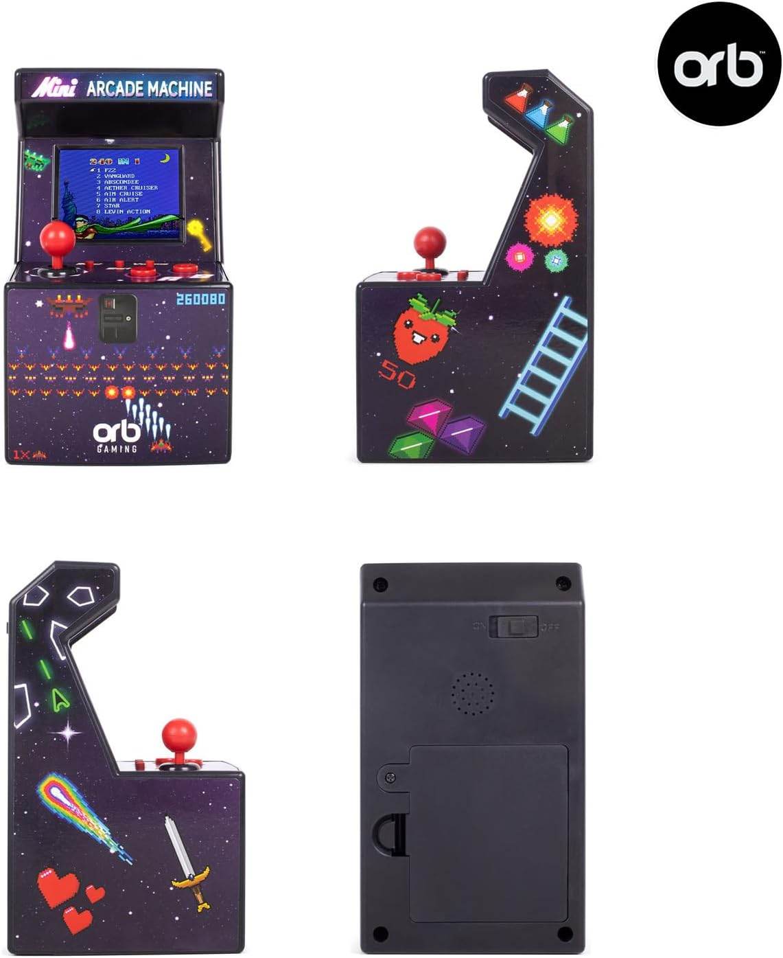 Thumbs up Mini Arcade Machine, 240 In-Built Games, 8-Bit Retro Arcade Games, 2.5” Full Colour Screen, 8-Way Joystick, 2 Buttons, Volume Control
