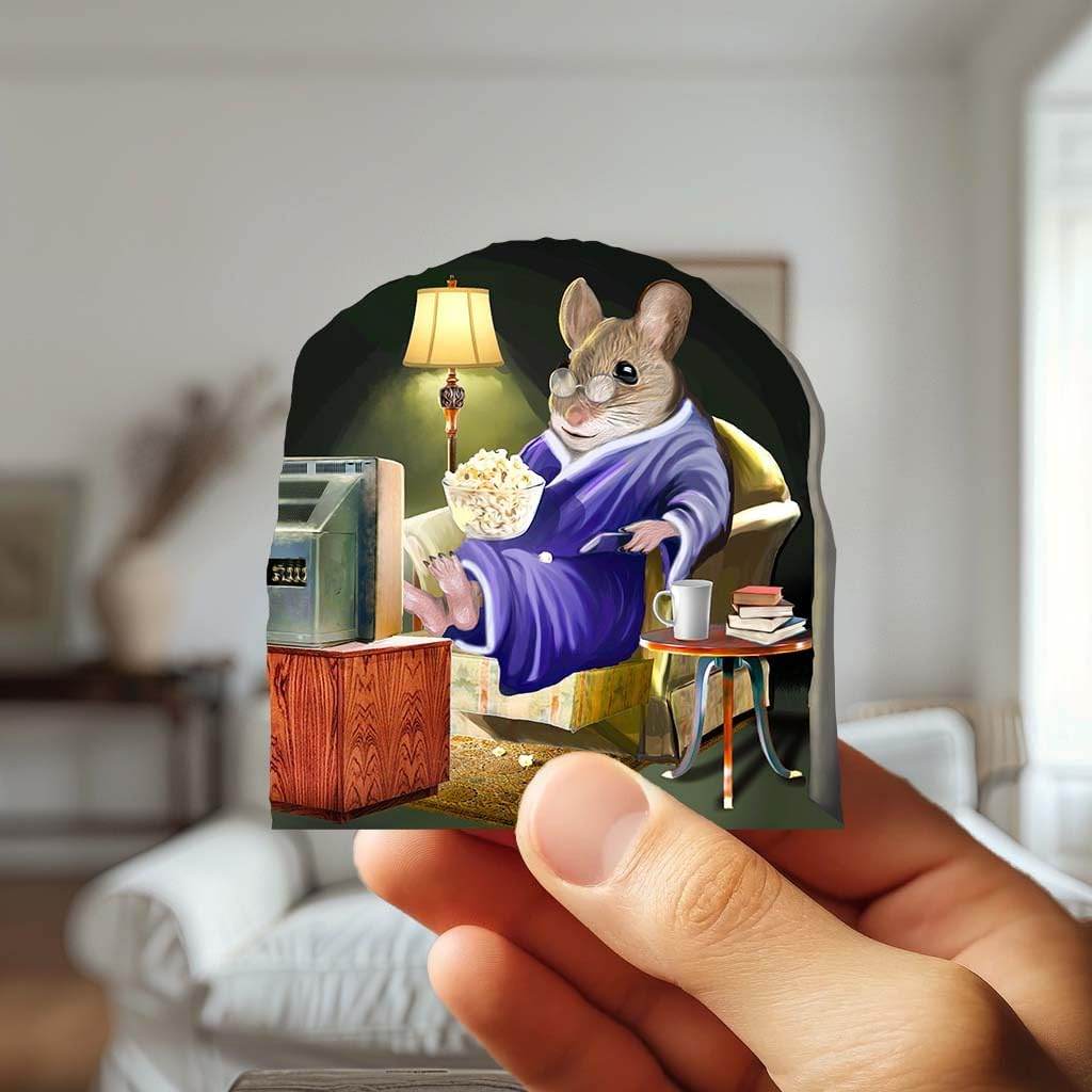 3D Wall Decor Mouse Watching TV in Mouse Hole - Removable Wall Sticker Mural - Kids Room Decor, Fun Home Decor, Unique Gift Idea - Mouse Potato