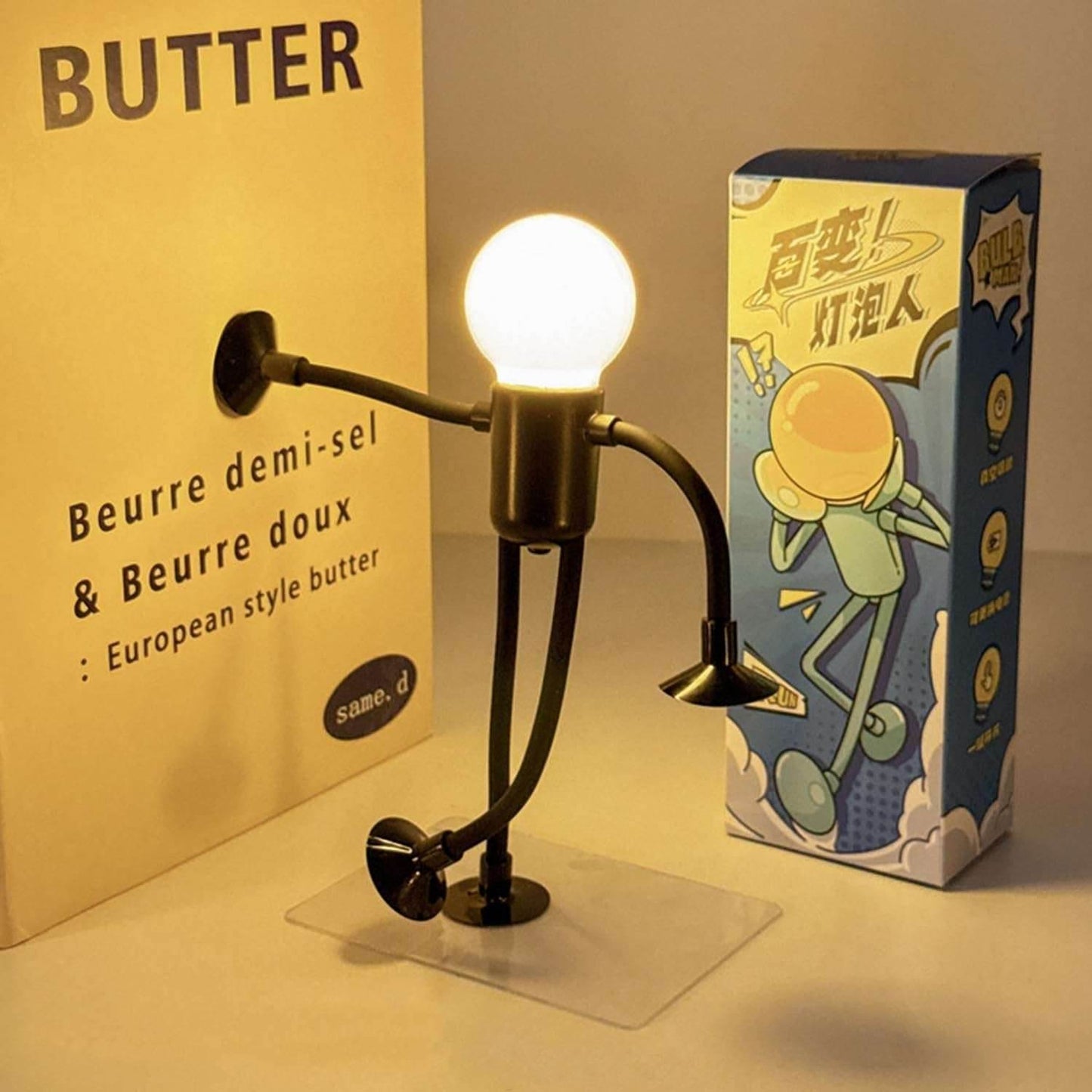 2 Pack Changeable Shape Funny Sportsman Night Light, Fun Night Light with Suction Cup, Versatile Creative Dormitory Small Desk Lamp Light Bulb Person - Send 10 Batteries as (Black)