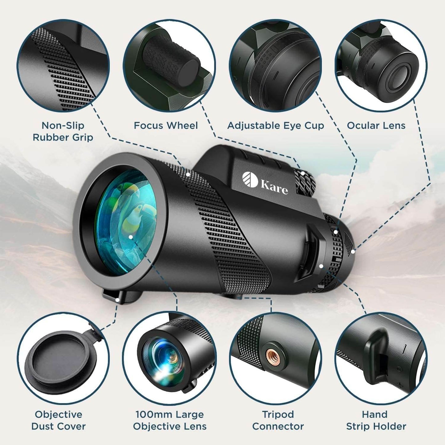 80X100 Monocular Telescope High Power with Smartphone Holder & Tripod, High Definition Larger Vision Monocular for Adults for Bird Watching Hiking Camping