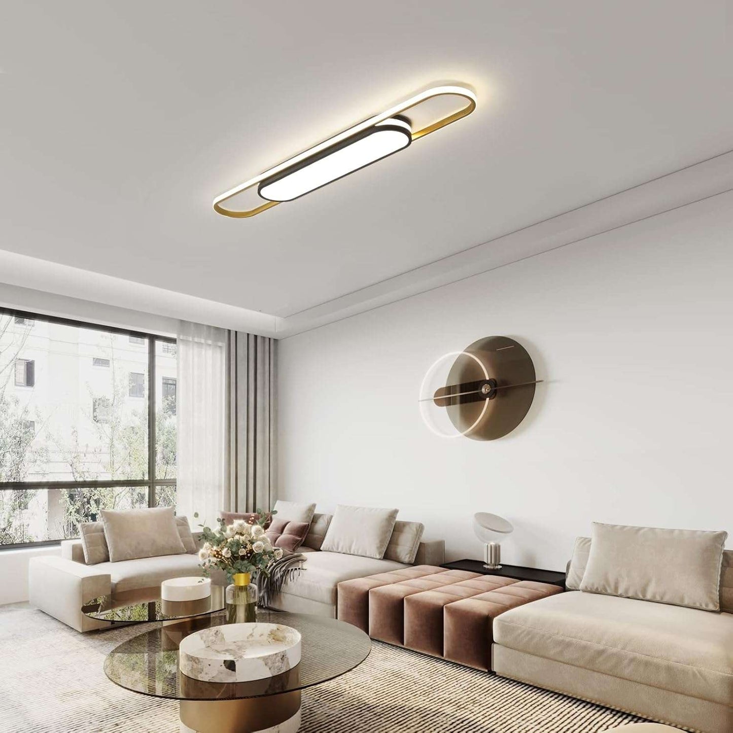 Qcyuui Linear Ceiling Light Modern LED Ceiling Lamp Dimmable Acrylic Ceiling Lighting Fixture with Remote Control for Kitchen Dining Room Cloakroom Hallway(48W/43.3In L)