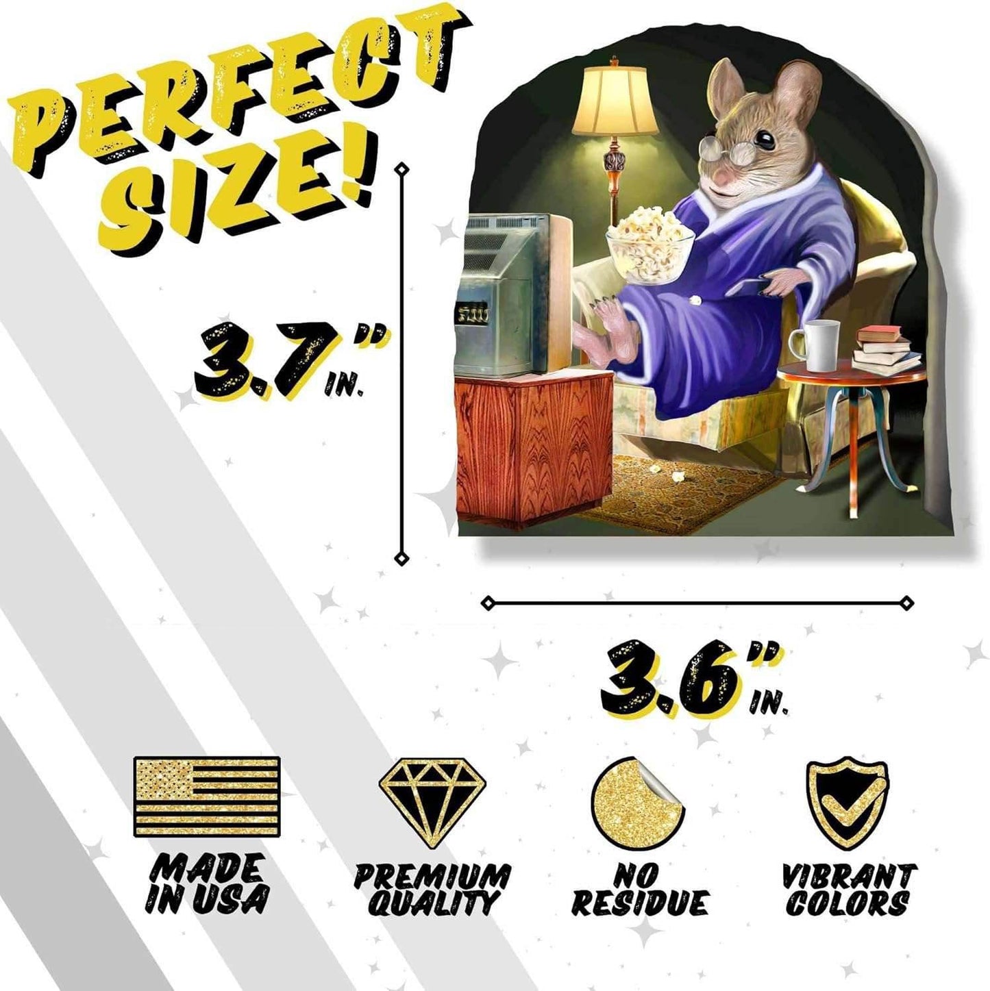 3D Wall Decor Mouse Watching TV in Mouse Hole - Removable Wall Sticker Mural - Kids Room Decor, Fun Home Decor, Unique Gift Idea - Mouse Potato