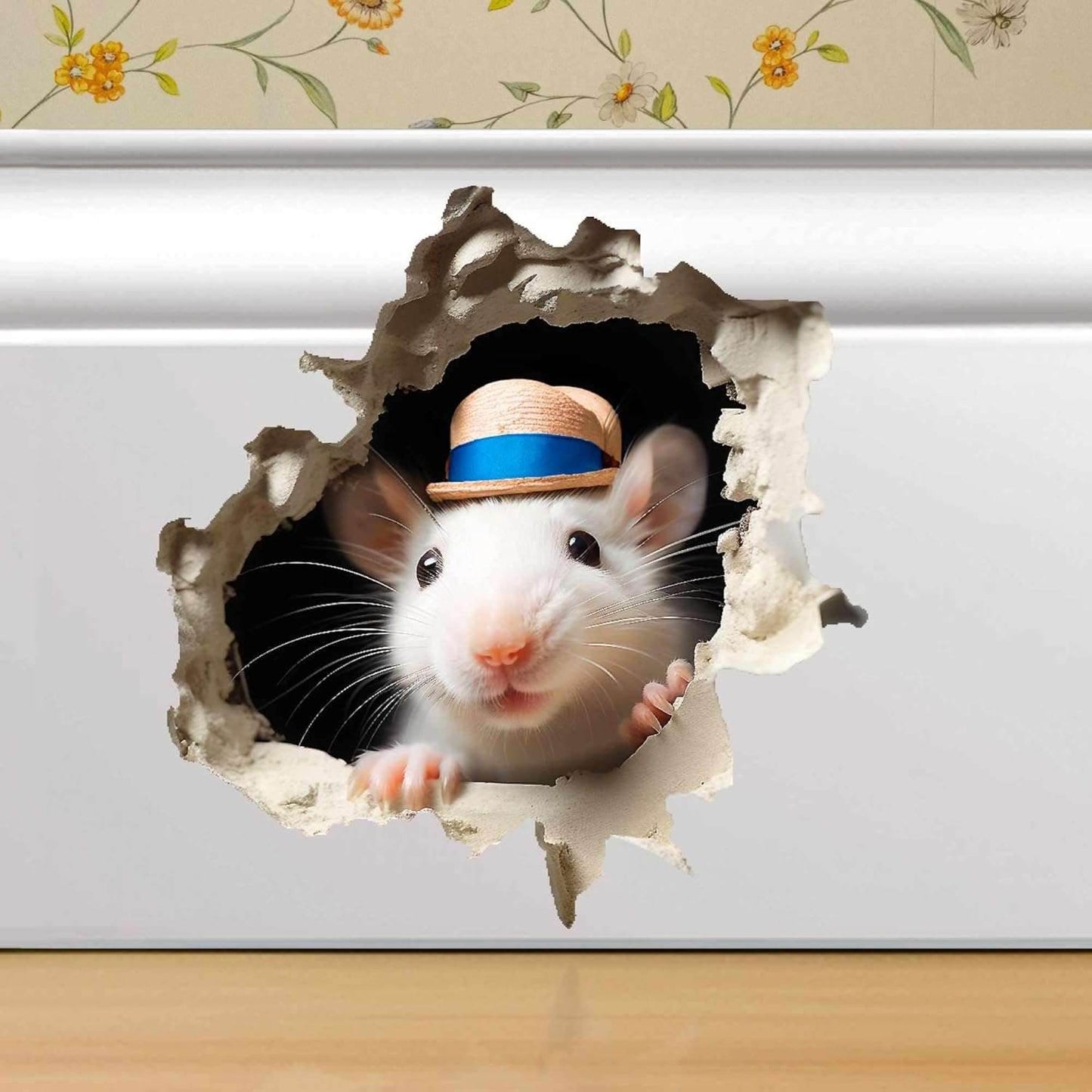 3D Wall Decor Mouse Watching TV in Mouse Hole - Removable Wall Sticker Mural - Kids Room Decor, Fun Home Decor, Unique Gift Idea - Mouse Potato