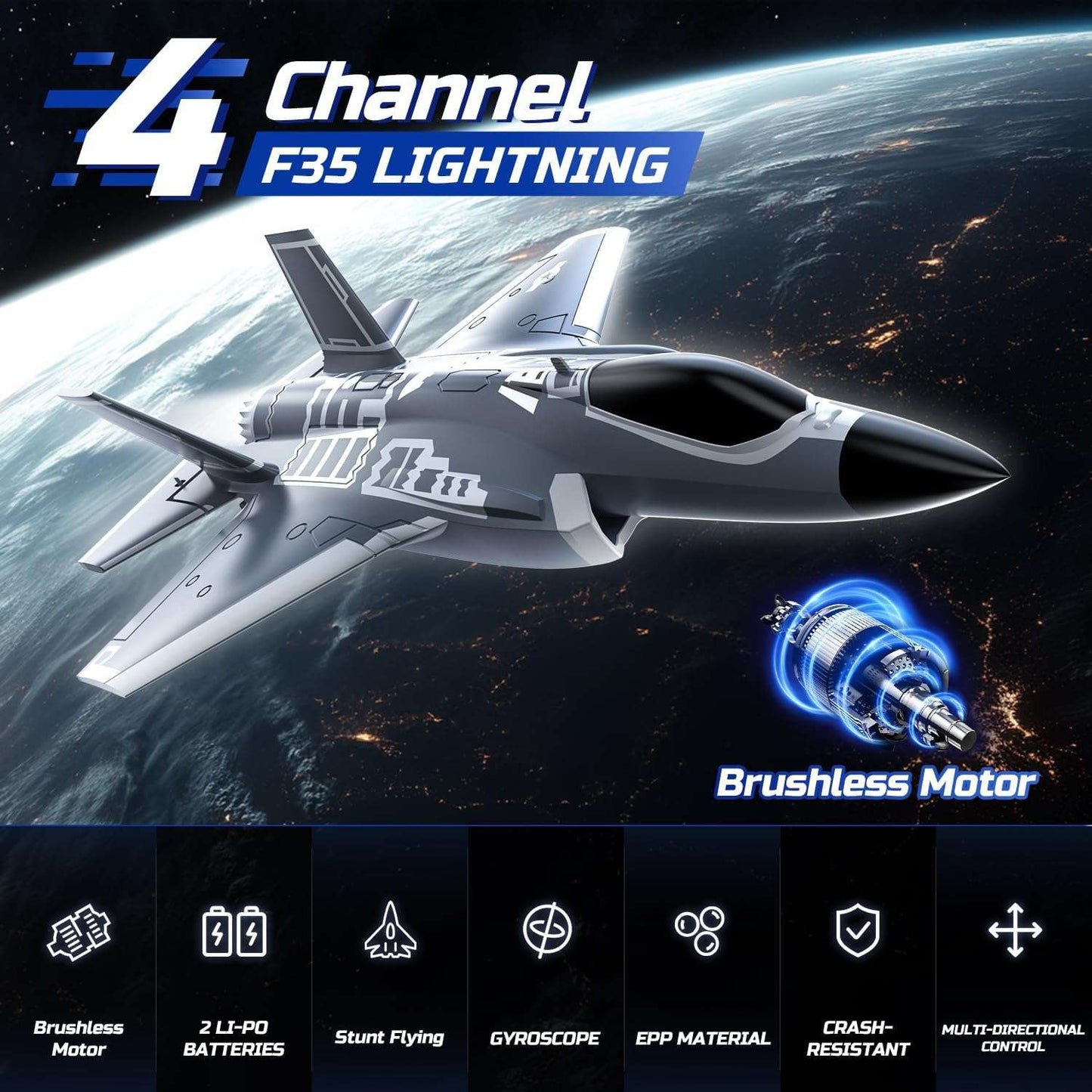 DEERC F35 4 Channel Brushless RC Plane for Adults Remote Control Airplane Ducted Fans Fighter Jet,2.4Ghz 6-Axis Gyro Stabilizer RTF Hobby Glider Aircraft Plane Easy to Fly for Advance Player
