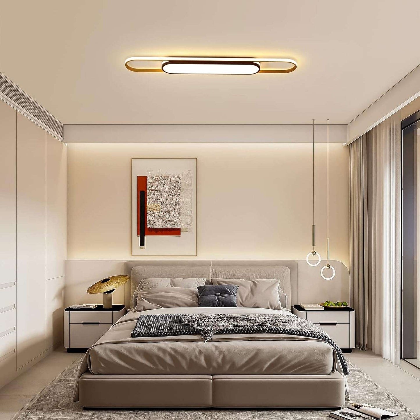 Qcyuui Linear Ceiling Light Modern LED Ceiling Lamp Dimmable Acrylic Ceiling Lighting Fixture with Remote Control for Kitchen Dining Room Cloakroom Hallway(48W/43.3In L)