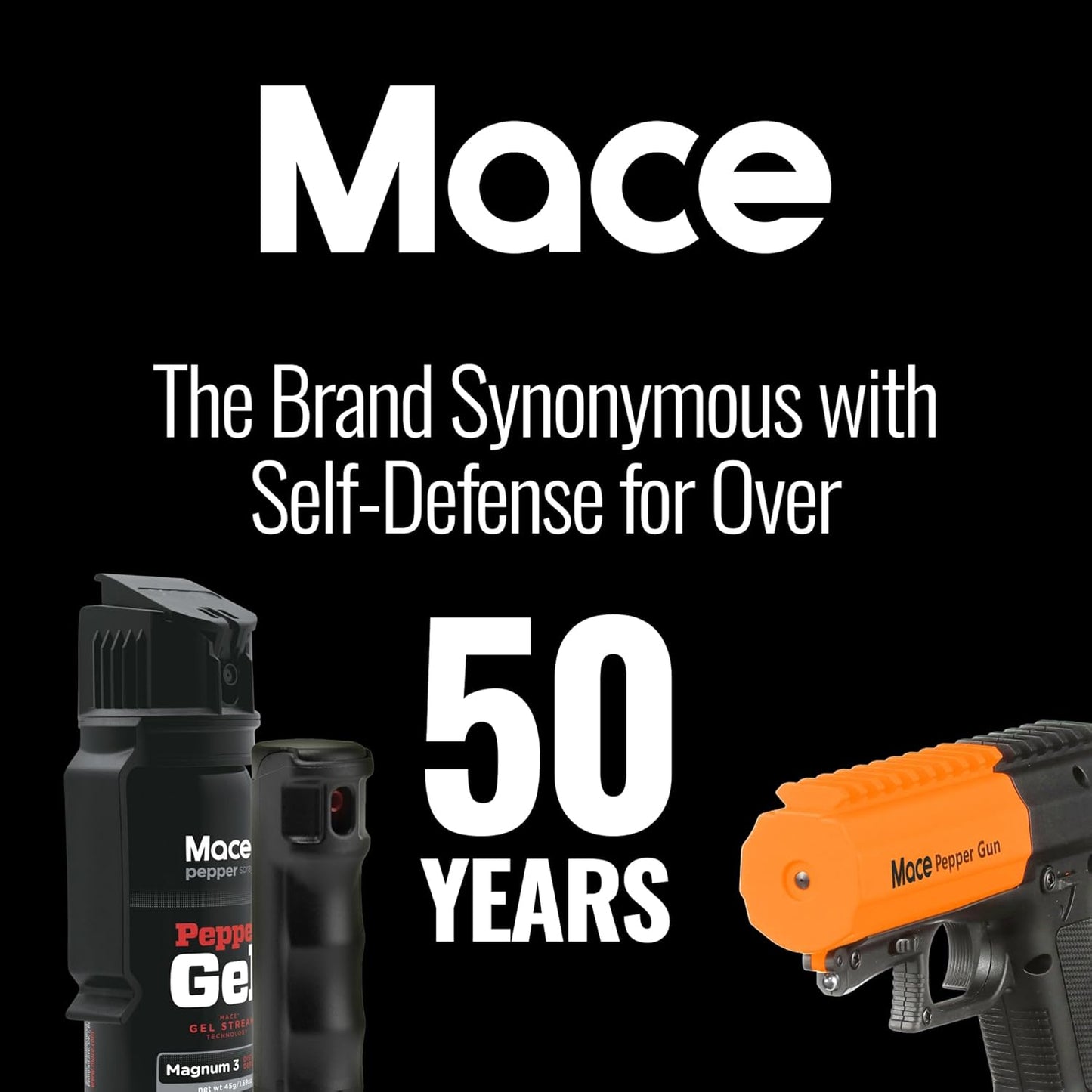 Mace Brand Pepper Gun 2.0 with Pepper Spray & Water Training Cartridge Set, 20 Feet Range, Max Strength 10% OC Formula, Long Lasting UV Dye, LED Strobe, Self Defense Pepper Spray Gun for Women & Men