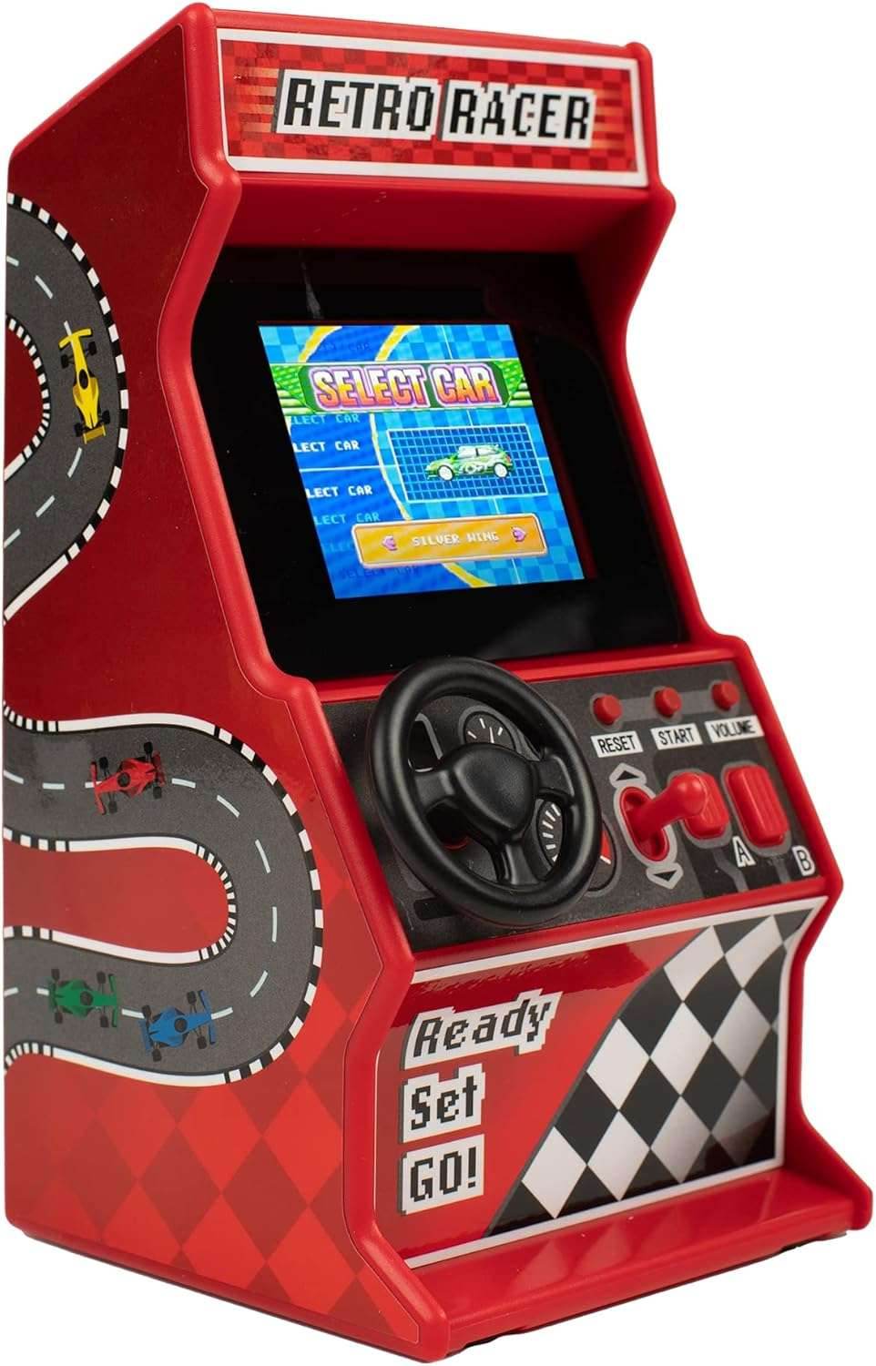 Thumbs up Mini Arcade Machine, 240 In-Built Games, 8-Bit Retro Arcade Games, 2.5” Full Colour Screen, 8-Way Joystick, 2 Buttons, Volume Control Retro Racing Arcade (30 Games)