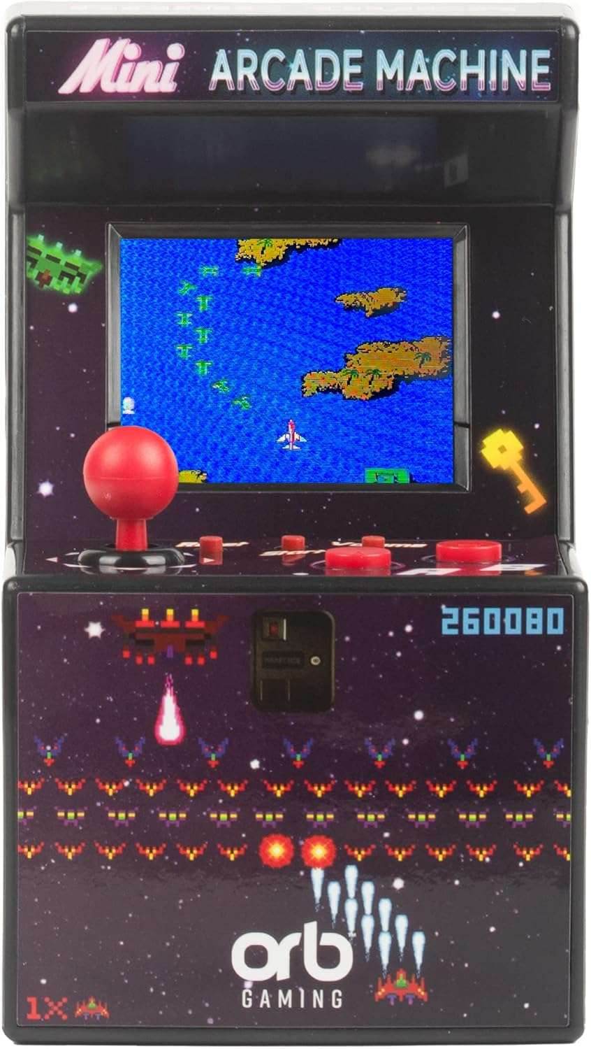 Thumbs up Mini Arcade Machine, 240 In-Built Games, 8-Bit Retro Arcade Games, 2.5” Full Colour Screen, 8-Way Joystick, 2 Buttons, Volume Control