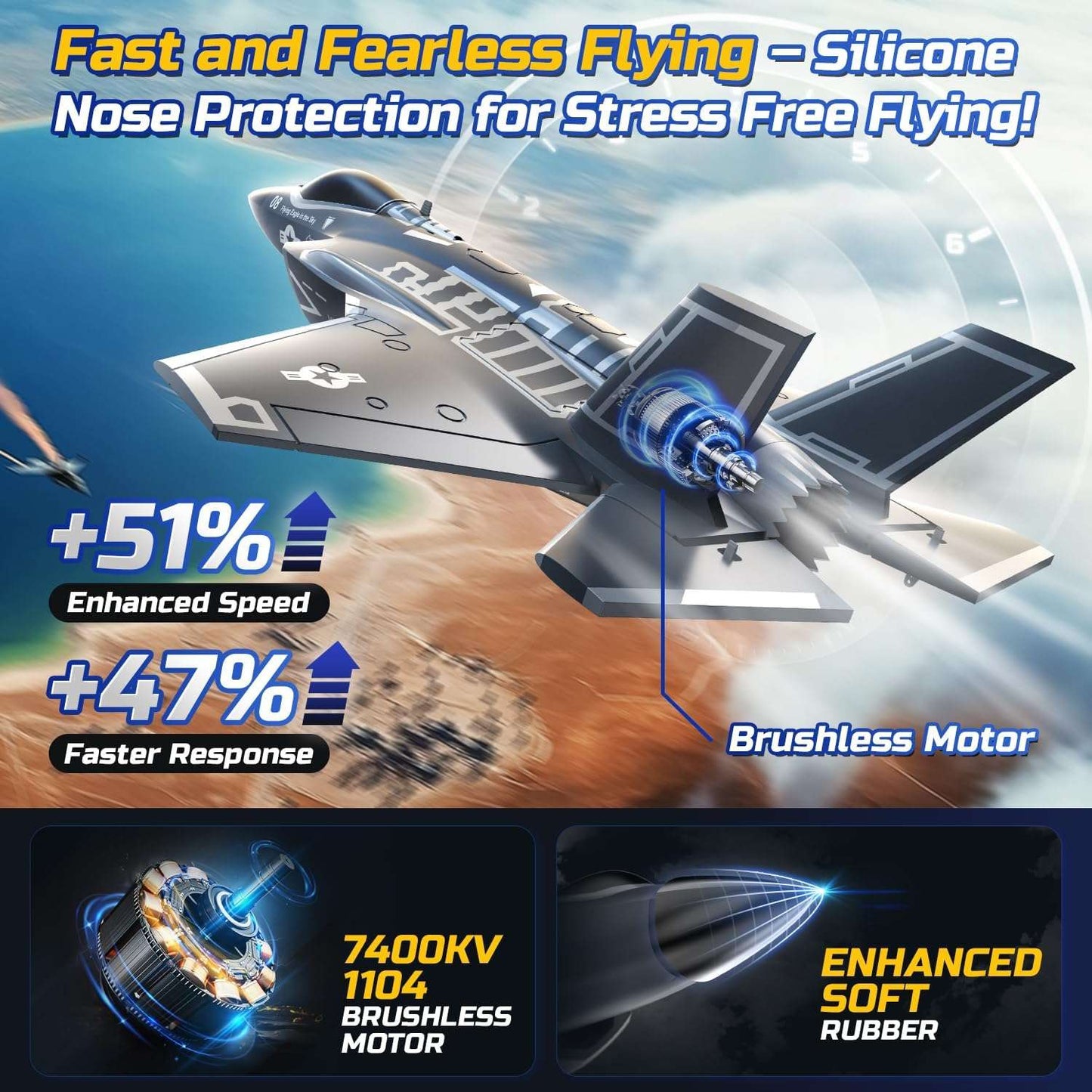 DEERC F35 4 Channel Brushless RC Plane for Adults Remote Control Airplane Ducted Fans Fighter Jet,2.4Ghz 6-Axis Gyro Stabilizer RTF Hobby Glider Aircraft Plane Easy to Fly for Advance Player