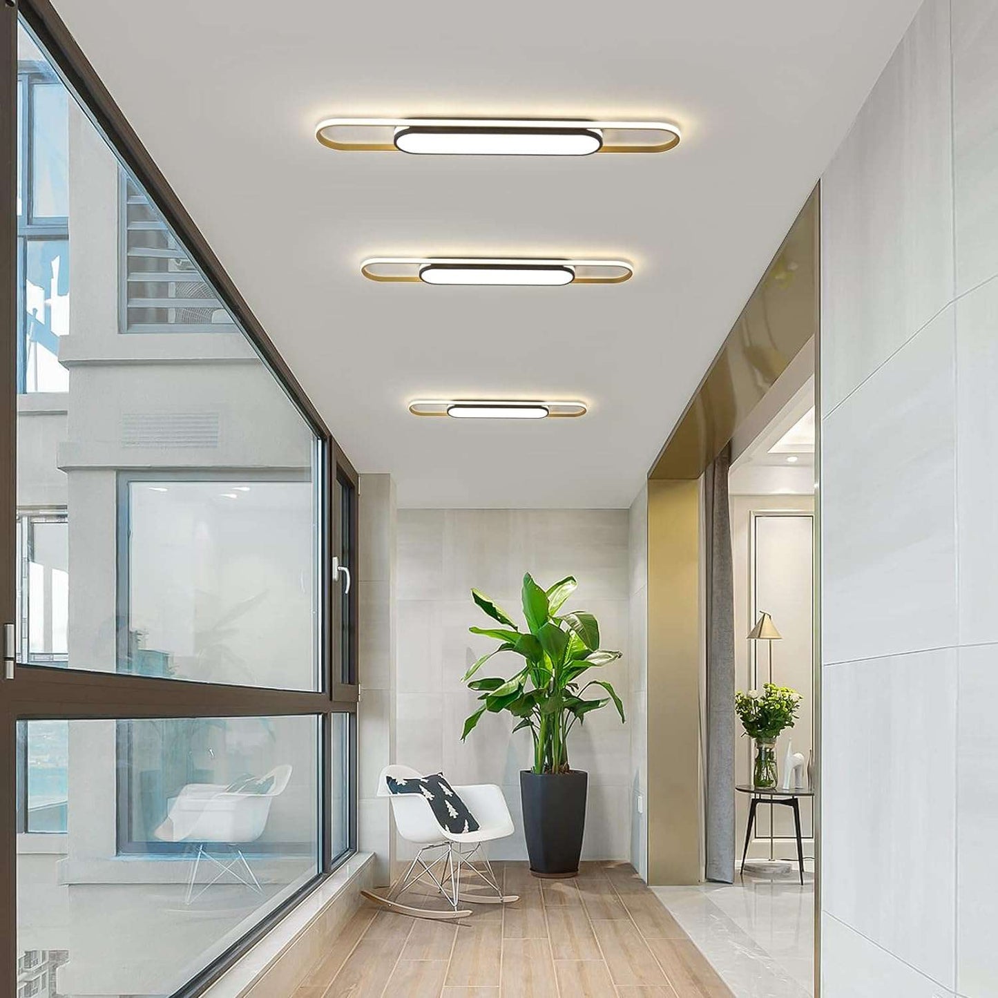 Qcyuui Linear Ceiling Light Modern LED Ceiling Lamp Dimmable Acrylic Ceiling Lighting Fixture with Remote Control for Kitchen Dining Room Cloakroom Hallway(48W/43.3In L)