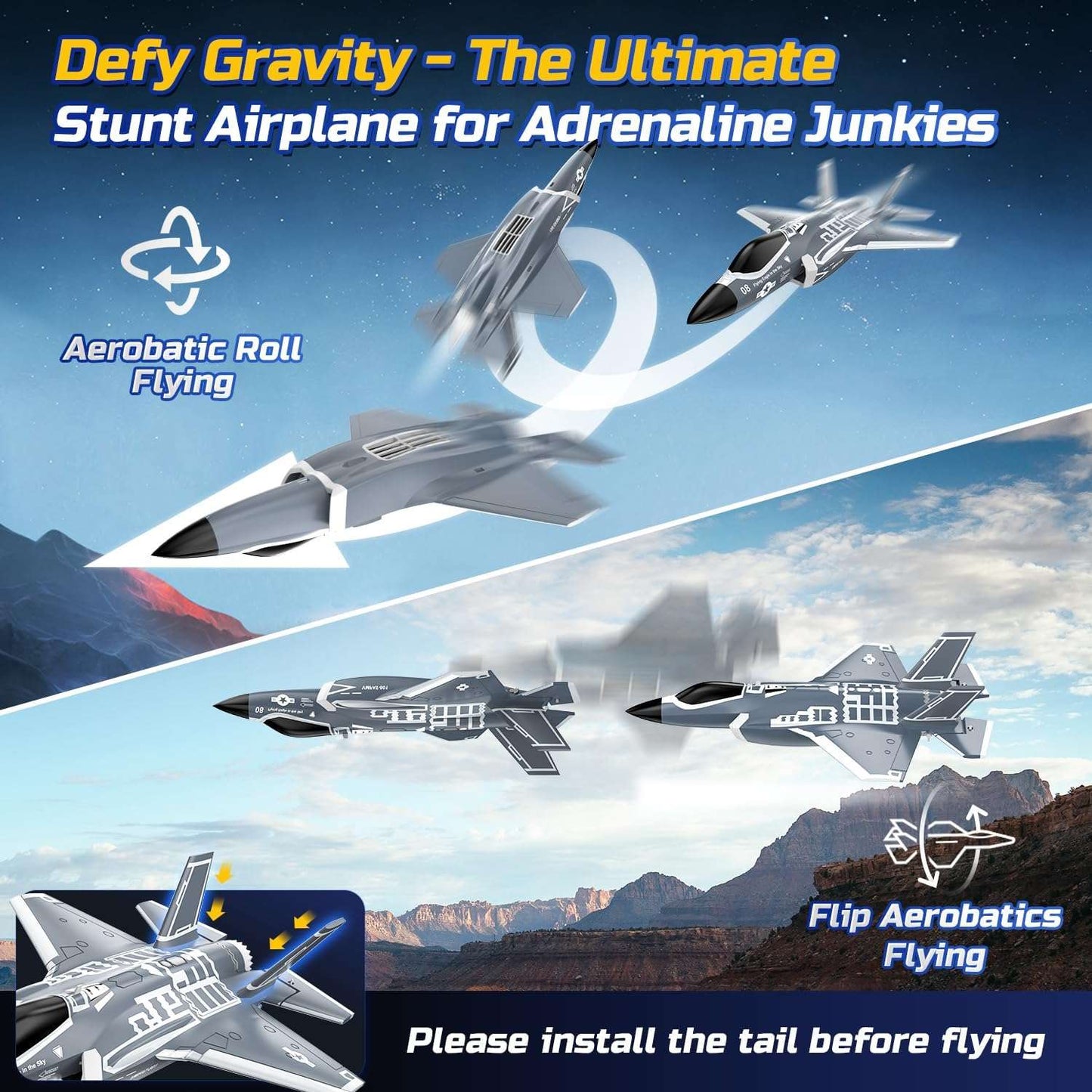 DEERC F35 4 Channel Brushless RC Plane for Adults Remote Control Airplane Ducted Fans Fighter Jet,2.4Ghz 6-Axis Gyro Stabilizer RTF Hobby Glider Aircraft Plane Easy to Fly for Advance Player