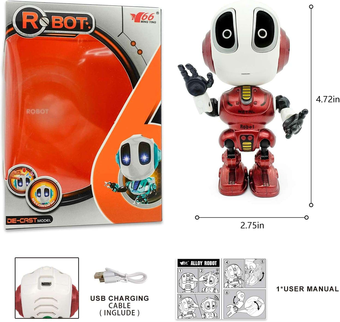 Talking Robot for Kids - Mini Robot That Repeats What You Say, Toys for 4-6 Year Old Girls and Boys, Stocking Stuffers (Red)