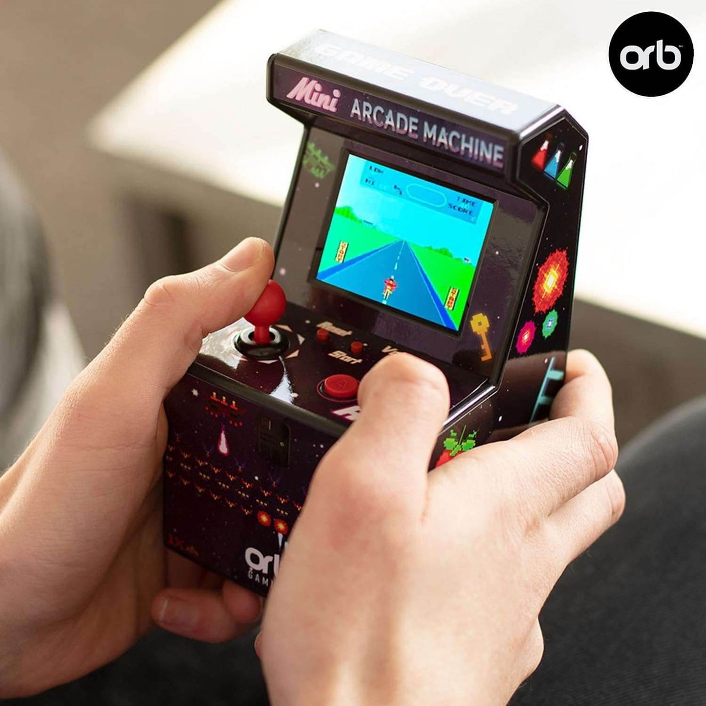 Thumbs up Mini Arcade Machine, 240 In-Built Games, 8-Bit Retro Arcade Games, 2.5” Full Colour Screen, 8-Way Joystick, 2 Buttons, Volume Control