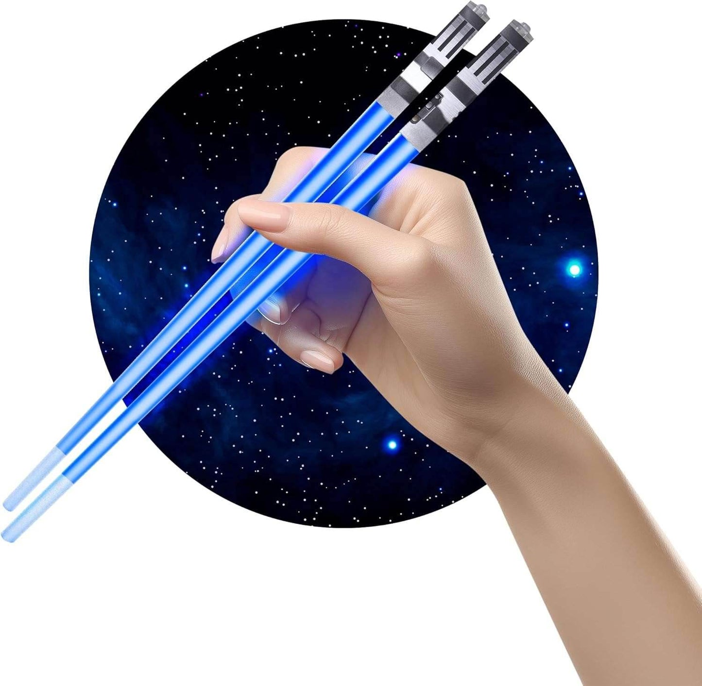 Lightsaber Chopsticks Light up - LED Glowing Light Saber Star Wars Chop Sticks - Reusable Sushi Lightup Sabers Chopstick Set of 1 Blue Pair Blue - Food Grabbing Tips 1 Pairs