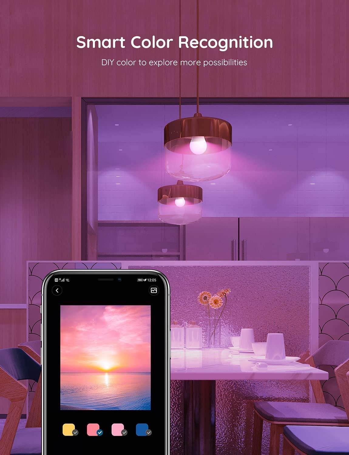 Govee Smart Light Bulbs, Color Changing Light Bulb, Work with Alexa and Google Assistant, 16 Million Colors RGBWW, Wifi & Bluetooth LED Light Bulbs, Music Sync, A19, 800 Lumens, 4 Pack