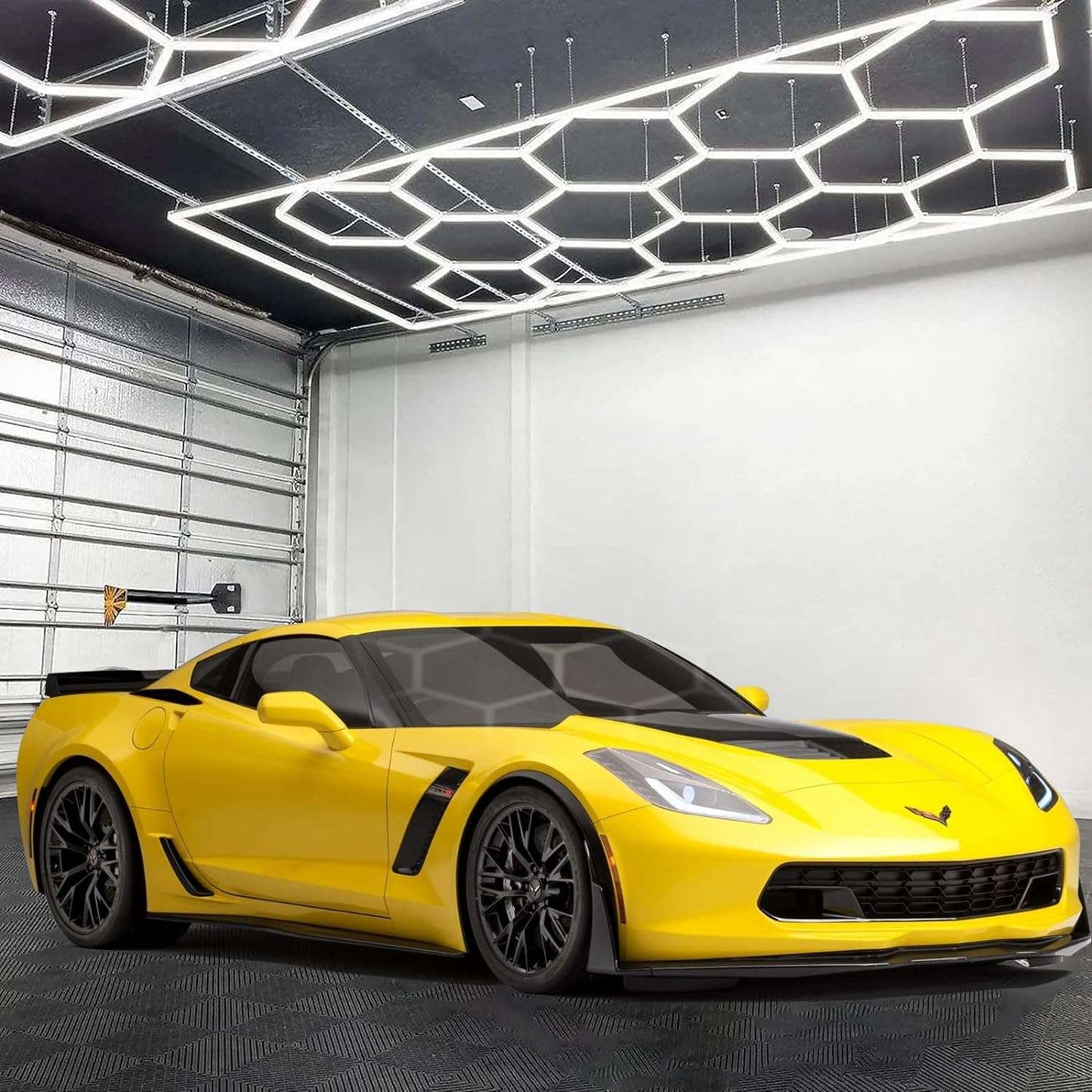 Hexagon LED Garage Light: 25 Pack Updated Bigger Size, 26400LM Super Bright Car Detailing Ceiling LED Shop Light for Warehouse Workshop Gym Basement Car Care Wash Room White 14 Hex With Rectangle Frame