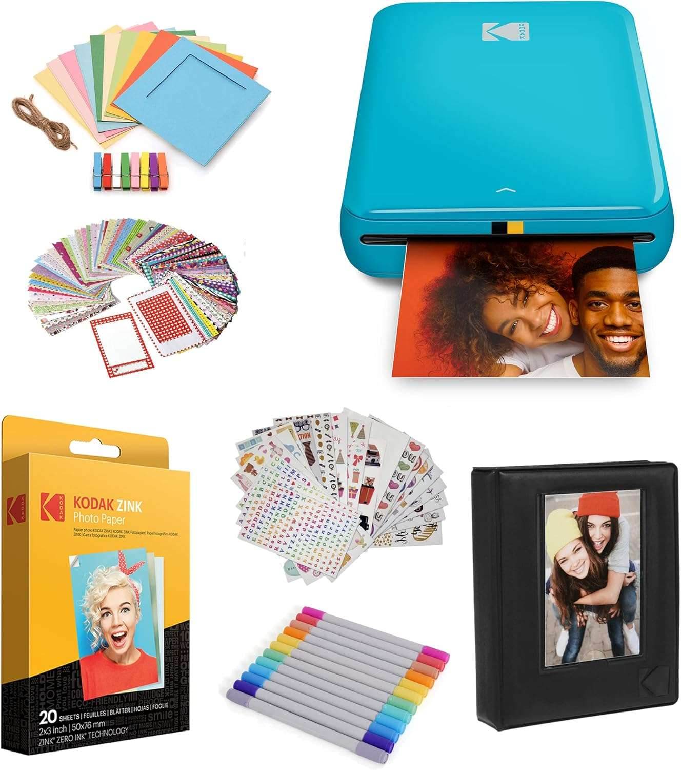 KODAK Step Instant Smartphone Photo Printer - Portable Mini Color Wireless Mobile Printer - Zink 2X3” Sticky-Back Photos - Bluetooth Compatible with Ios & Android Devices - Fun Editing App - White Blue Starter Bundle