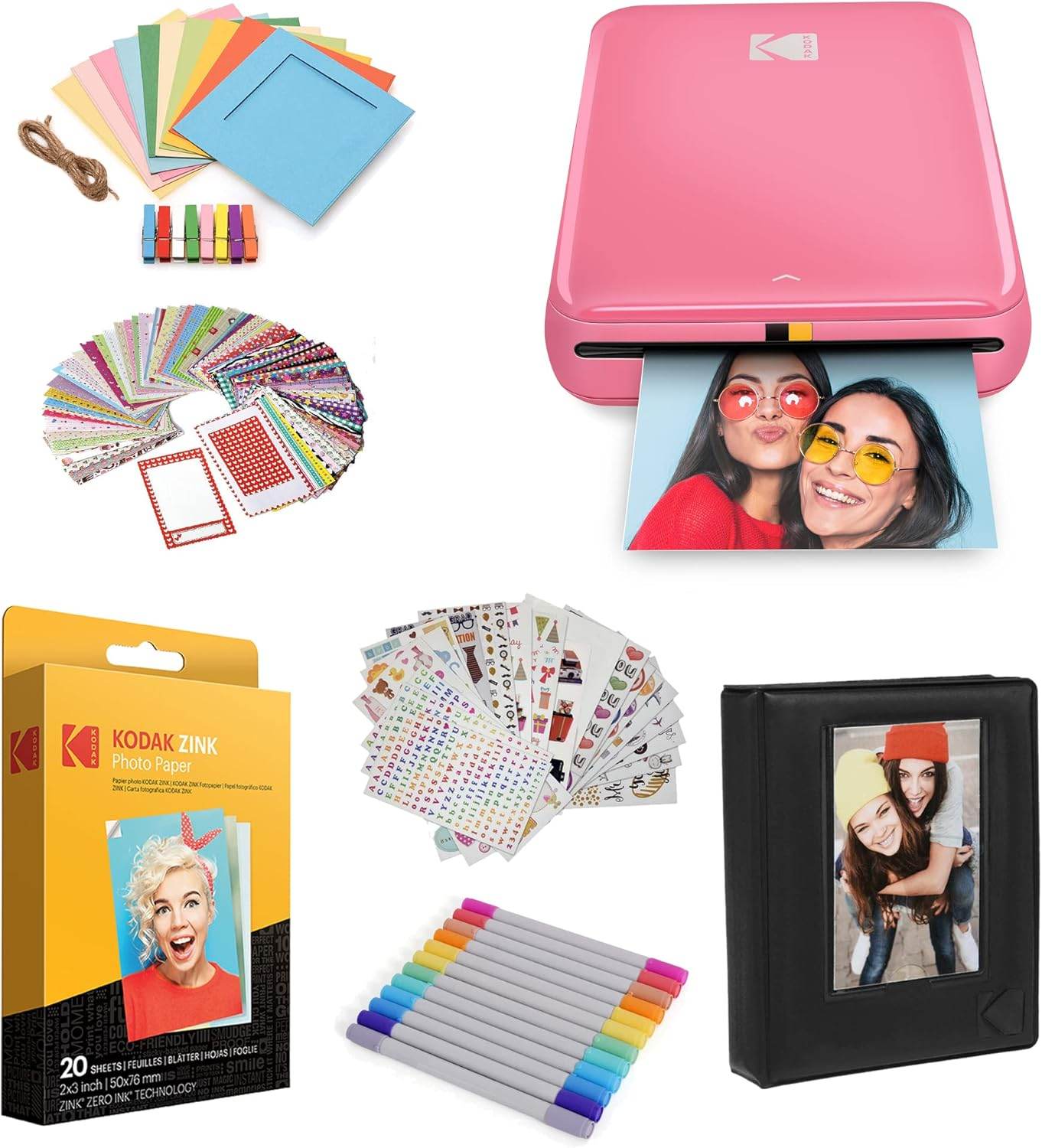 KODAK Step Instant Smartphone Photo Printer - Portable Mini Color Wireless Mobile Printer - Zink 2X3” Sticky-Back Photos - Bluetooth Compatible with Ios & Android Devices - Fun Editing App - White Pink Starter Bundle