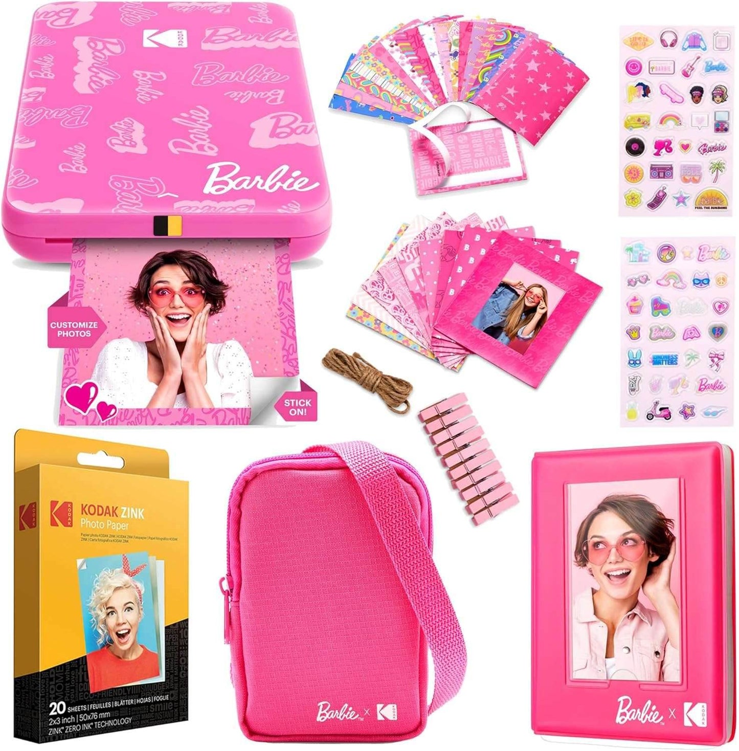 KODAK Step Instant Smartphone Photo Printer - Portable Mini Color Wireless Mobile Printer - Zink 2X3” Sticky-Back Photos - Bluetooth Compatible with Ios & Android Devices - Fun Editing App - White Barbie Signature Starter Bundle
