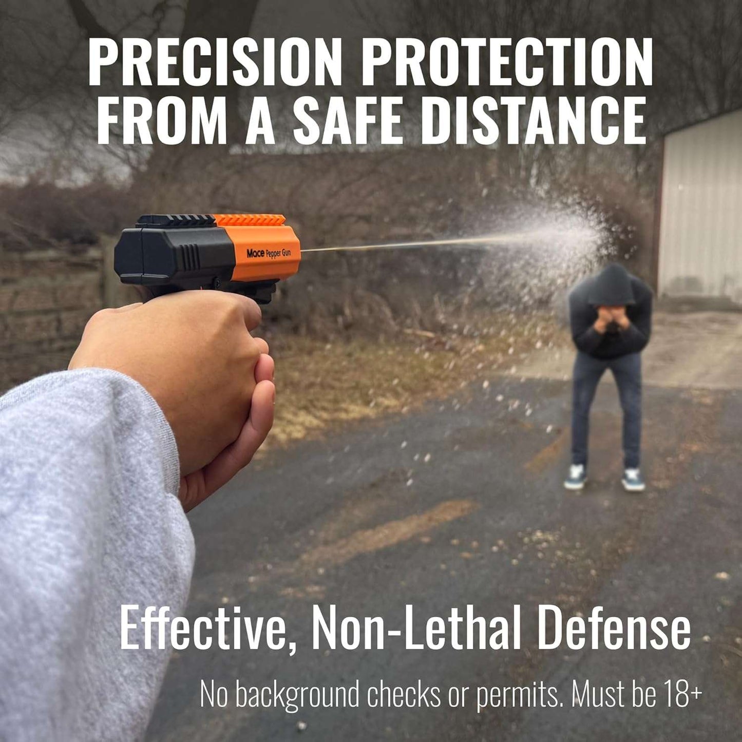Mace Brand Pepper Gun 2.0 with Pepper Spray & Water Training Cartridge Set, 20 Feet Range, Max Strength 10% OC Formula, Long Lasting UV Dye, LED Strobe, Self Defense Pepper Spray Gun for Women & Men
