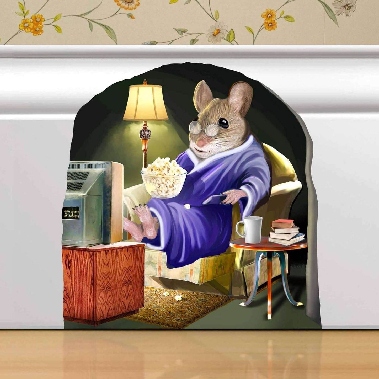 3D Wall Decor Mouse Watching TV in Mouse Hole - Removable Wall Sticker Mural - Kids Room Decor, Fun Home Decor, Unique Gift Idea - Mouse Potato