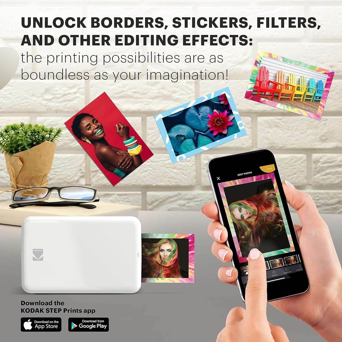KODAK Step Instant Smartphone Photo Printer - Portable Mini Color Wireless Mobile Printer - Zink 2X3” Sticky-Back Photos - Bluetooth Compatible with Ios & Android Devices - Fun Editing App - White