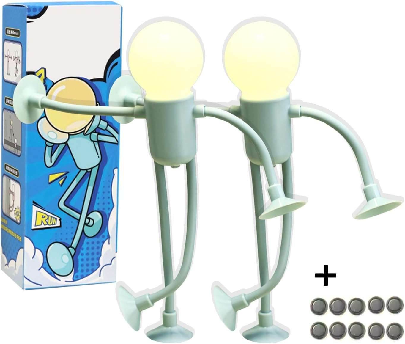 2 Pack Changeable Shape Funny Sportsman Night Light, Fun Night Light with Suction Cup, Versatile Creative Dormitory Small Desk Lamp Light Bulb Person - Send 10 Batteries as (Black) Blue
