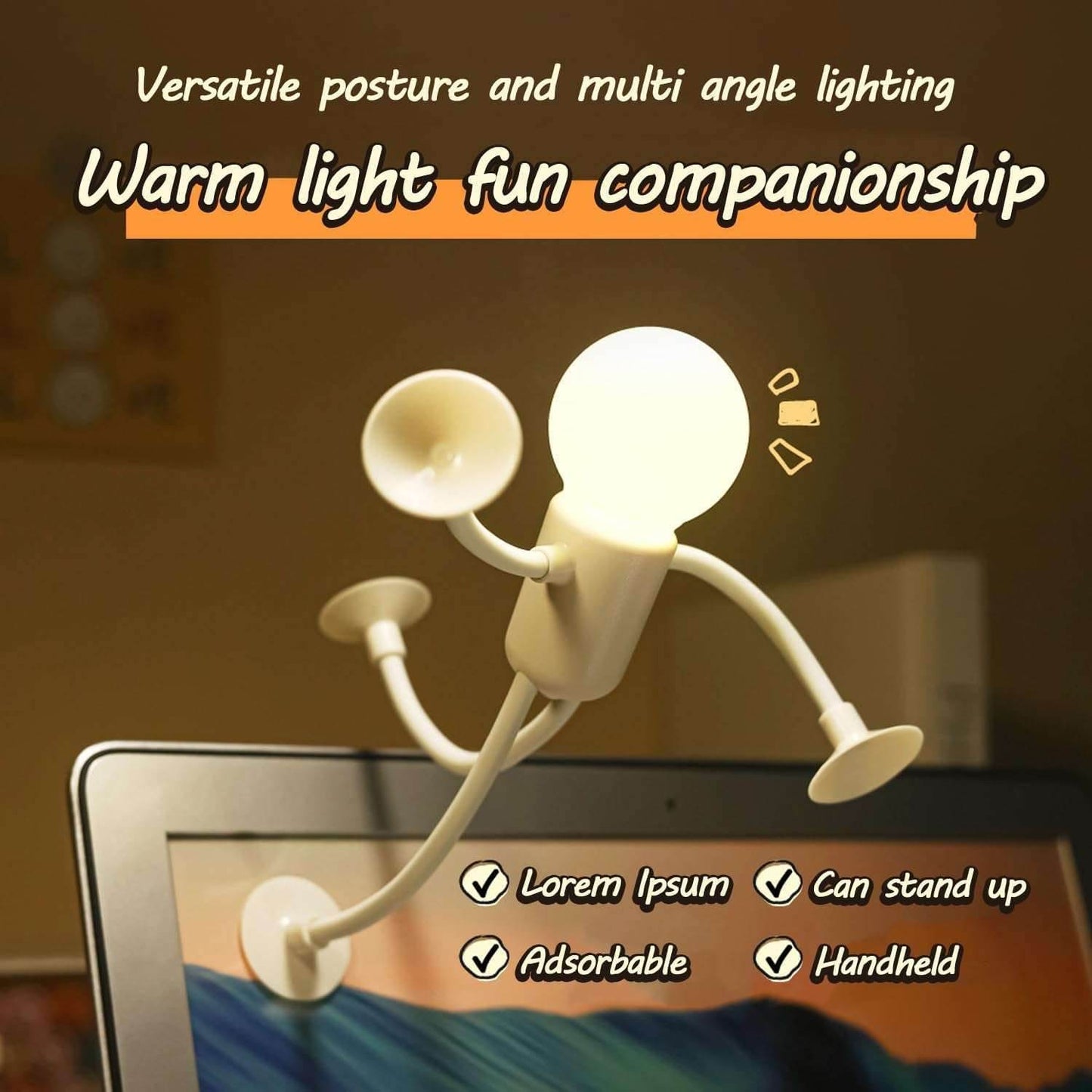 2 Pack Changeable Shape Funny Sportsman Night Light, Fun Night Light with Suction Cup, Versatile Creative Dormitory Small Desk Lamp Light Bulb Person - Send 10 Batteries as (Black)
