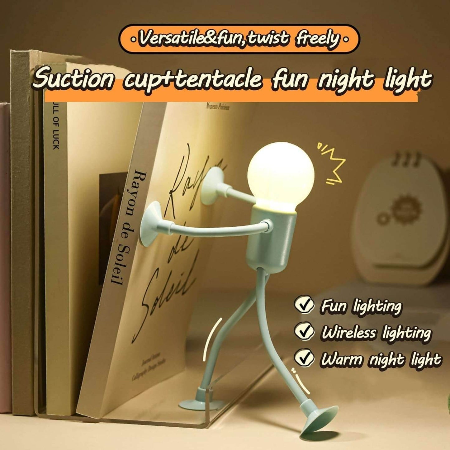 2 Pack Changeable Shape Funny Sportsman Night Light, Fun Night Light with Suction Cup, Versatile Creative Dormitory Small Desk Lamp Light Bulb Person - Send 10 Batteries as (Black)