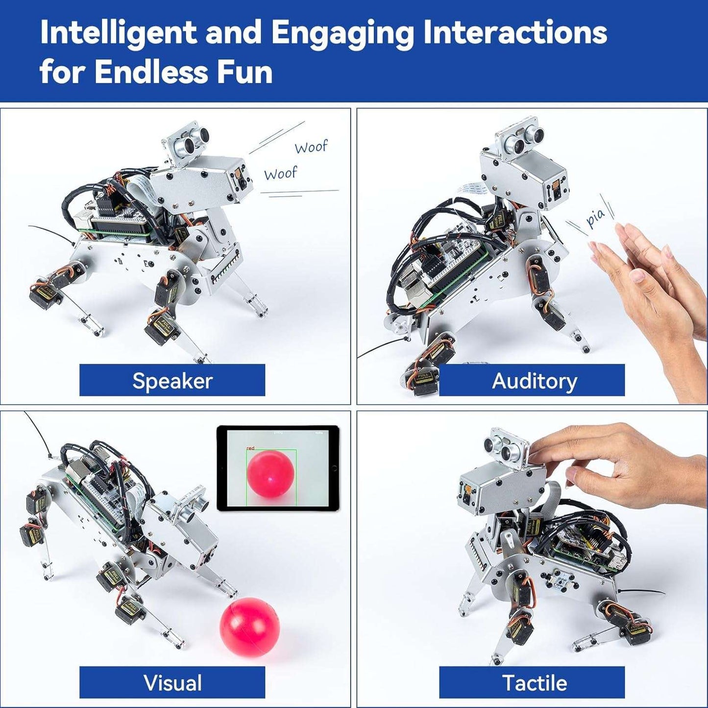 Sunfounder Pidog AI Robot Dog Kit for Raspberry Pi 4/3B+/3B/Zero 2W, Chatgpt-4O Enabled with Voice Command & Video Recognition, App Control, FPV, 12 Servos, Gyroscope, Camera, Mic (RPI NOT Included)