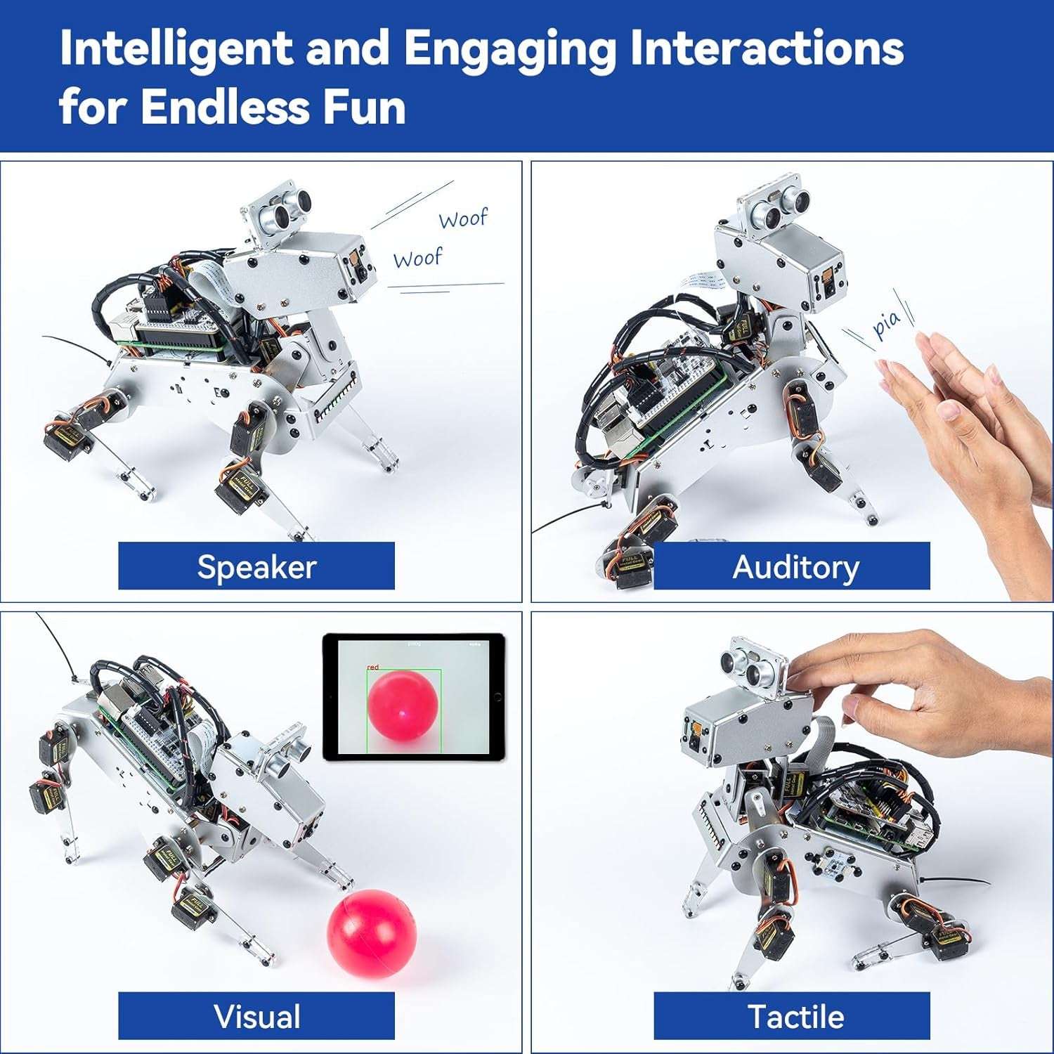 Sunfounder Pidog AI Robot Dog Kit for Raspberry Pi 4/3B+/3B/Zero 2W, Chatgpt-4O Enabled with Voice Command & Video Recognition, App Control, FPV, 12 Servos, Gyroscope, Camera, Mic (RPI NOT Included)