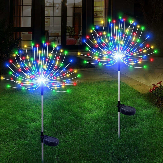 Solar Garden Lights Outdoor Waterproof, 2 Pack 120 LED Solar Firework Lights Decorative Garden Décor outside for Flowerbed Pathway Party Christmas Decorations, Multicolor Multicolor 2 Pack