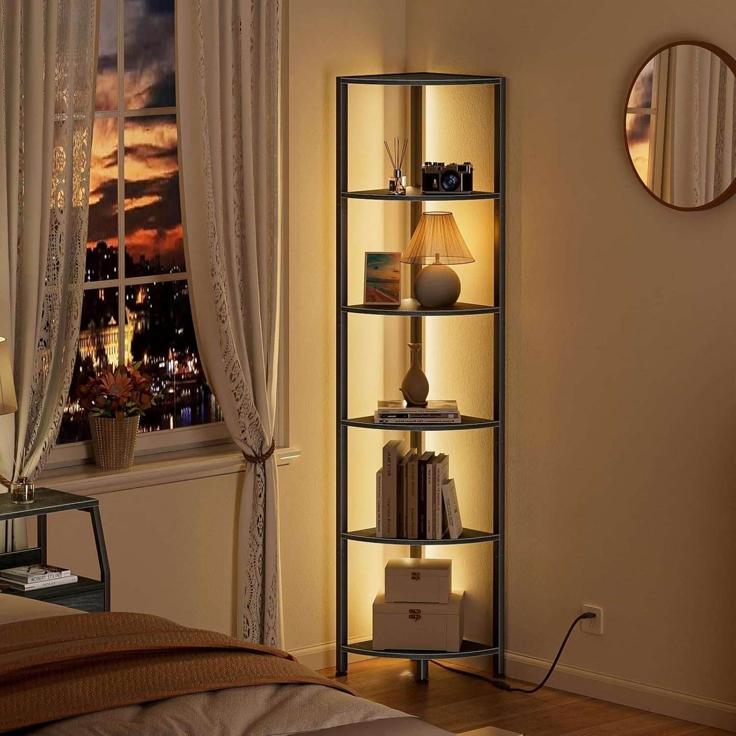 Furnulem 6 Tier Corner Shelf with LED Light, 67.5” Tall Standing Shelf Organizer