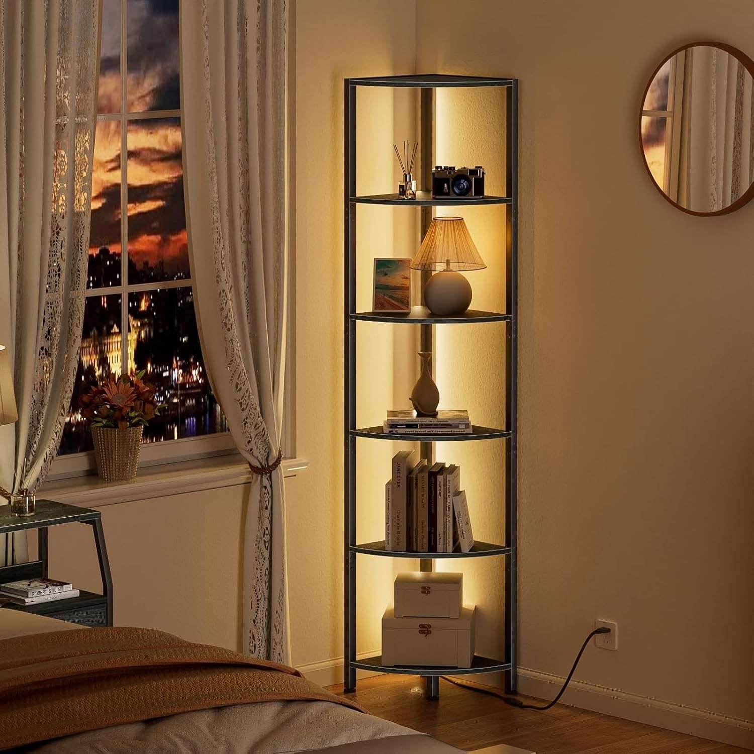 Furnulem 6 Tier Corner Shelf with LED Light, 67.5” Tall Standing Shelf Organizer