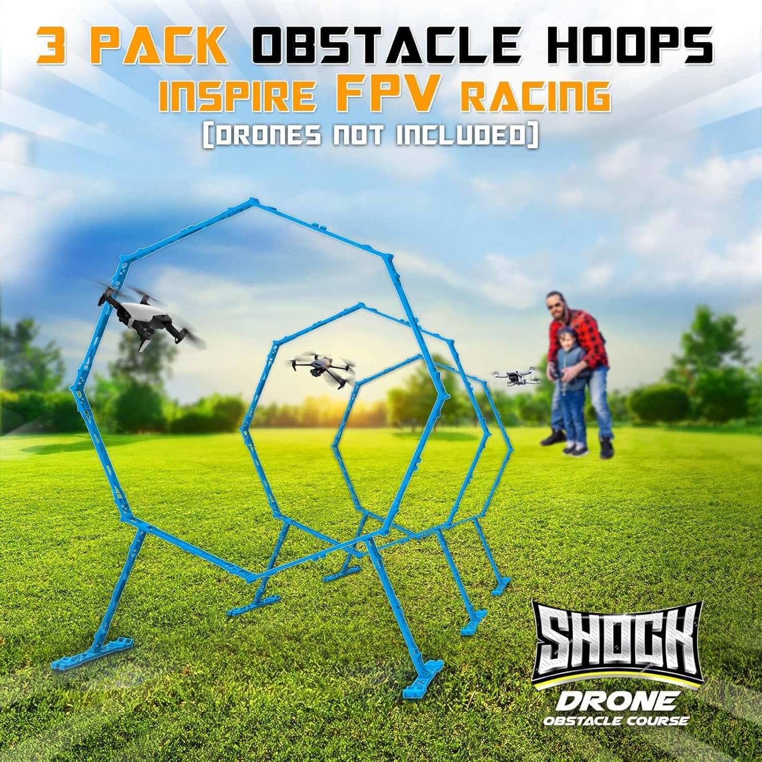 Drone Obstacle Course, Includes 3 Pack Easy to Build Obstacle Hoop, FPV Racing Drone Loop Gate, Suitable Competition RC FPV Racing of Drones or Model Aircraft Games for Age 6-12 Kids or Adults