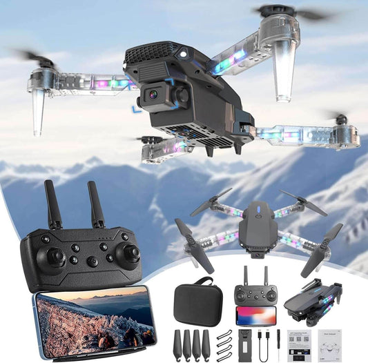 Drone with 1080P Camera for Adults Beginner, Double-Camera Transparent Arm Folding Aerial Drone Wifi Remote Control,3 Speed Mode with Altitude Hold Headless Mode Start Speed Adjustment Day Black