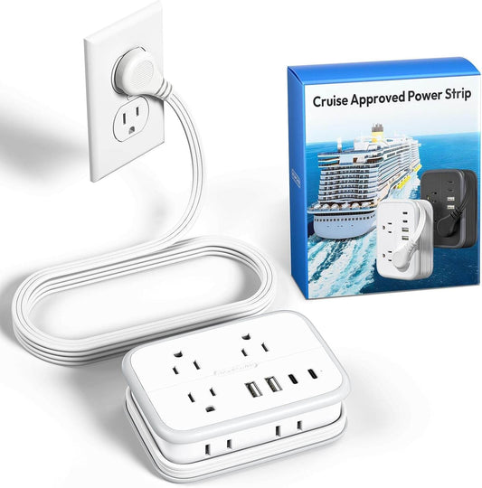 NTONPOWER Travel Power Strip, Flat Plug Power Strip with 6 Outlets 4 USB Ports(2 USB C), 4Ft Extension Cord Wrapped around for Cruise Ship, Travel, Hotel, Cruise Essentials