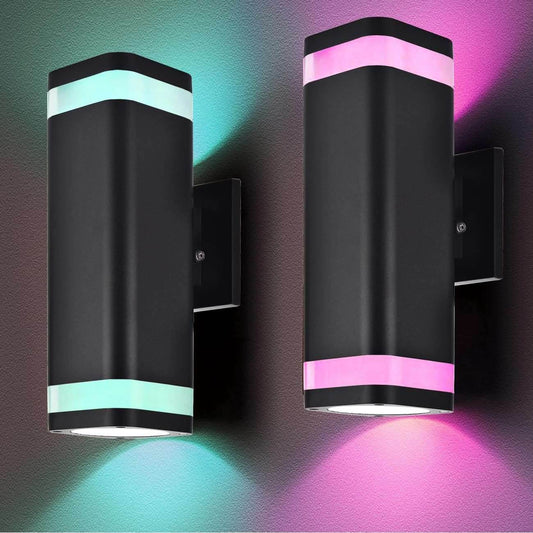 Smart RGB Outdoor Wall Lights, 2 Pack Dusk to Dawn Porch Lights, Cylinder up and down Lights Outdoor Wall Sconce, Exterior Lighting Fixture Compatible with Smart Life & Tuya Smart Style 3
