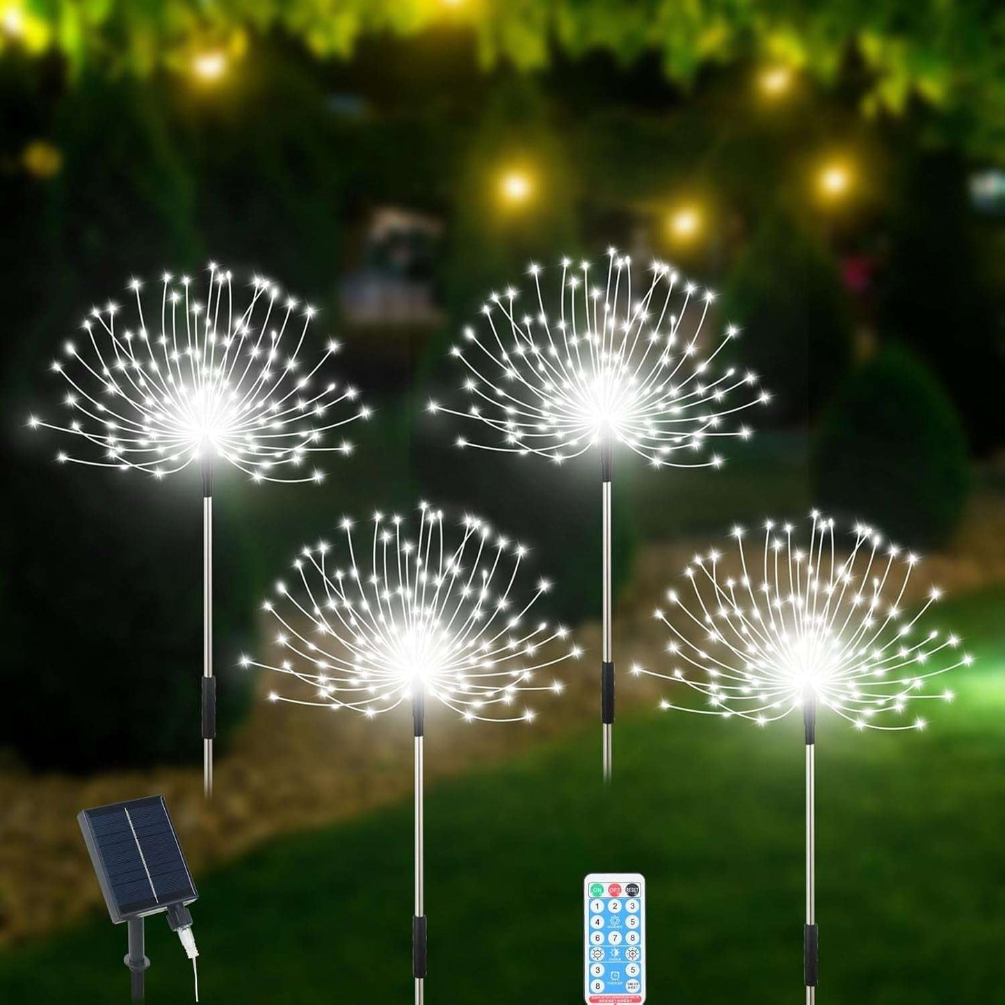 Solar Garden Lights Outdoor Waterproof, 2 Pack 120 LED Solar Firework Lights Decorative Garden Décor outside for Flowerbed Pathway Party Christmas Decorations, Multicolor White 4 Pack
